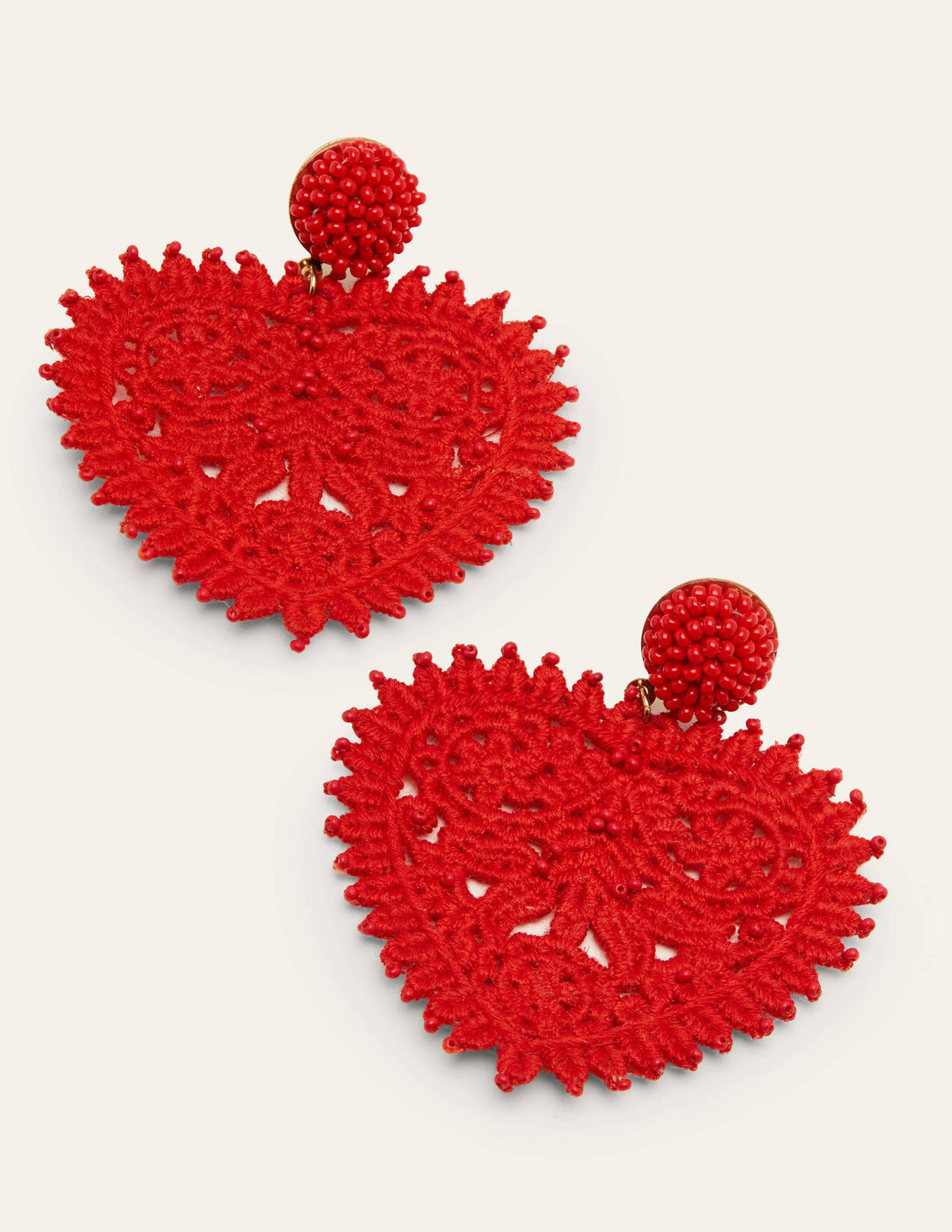 Beaded Heart Earrings-Red-1