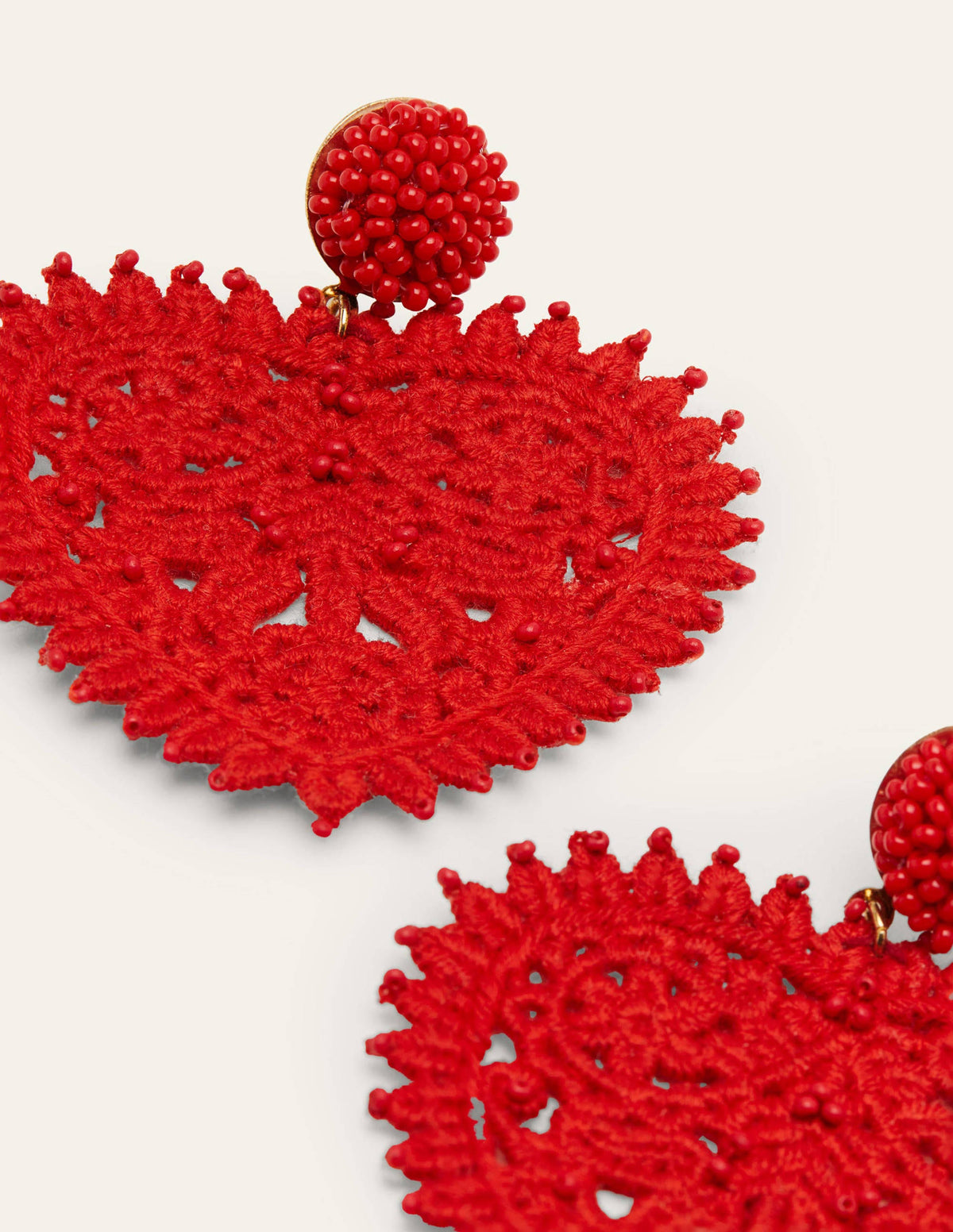 Beaded Heart Earrings-Red - Image 2