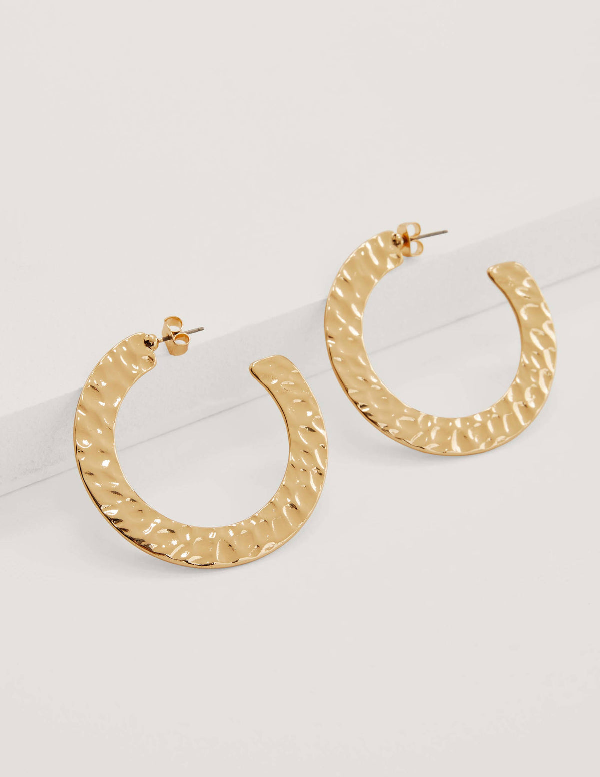 Hammered Hoop Earrings-Gold Metallic - Image 1
