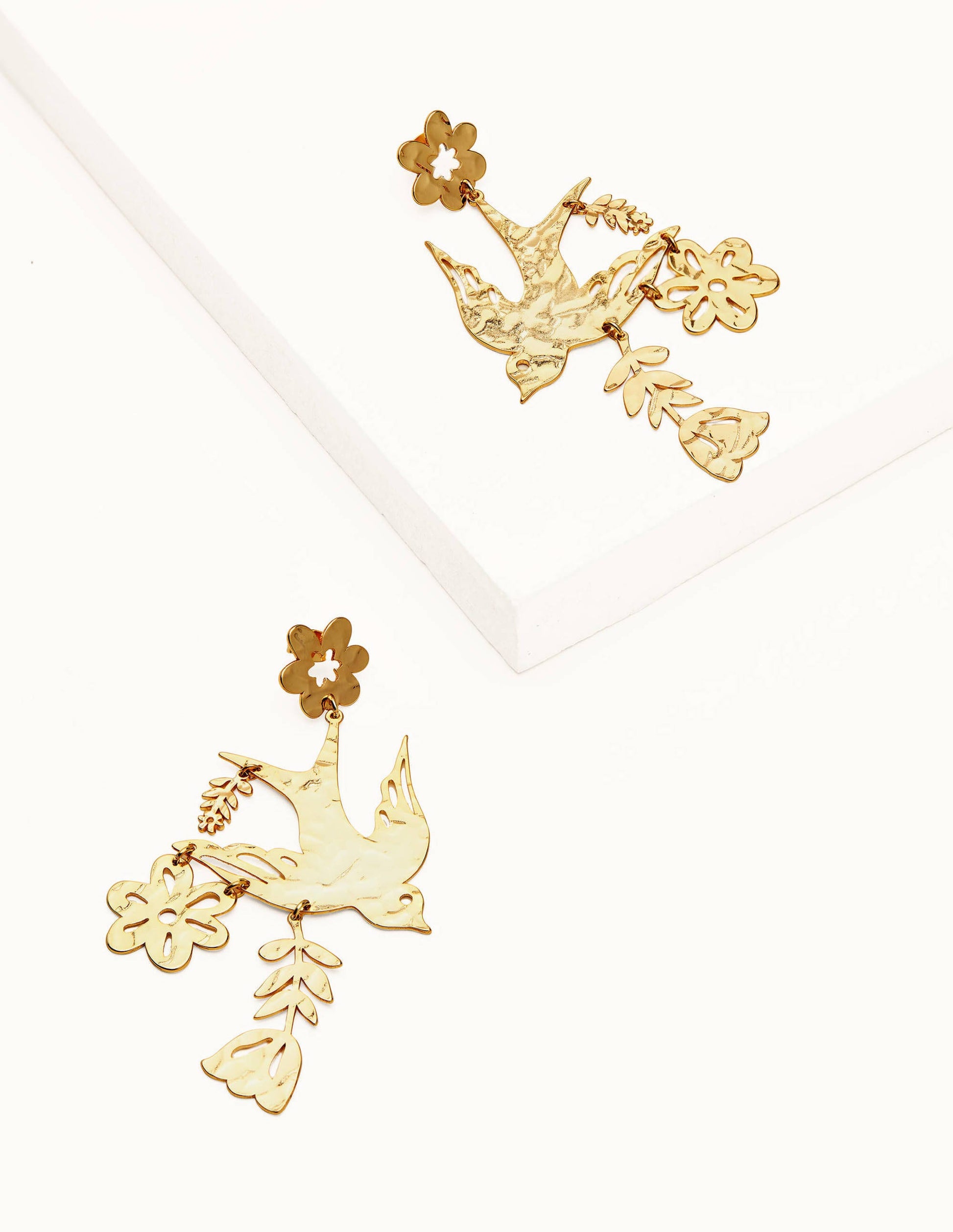 Hammered Botanical Earrings-Gold Metallic-1