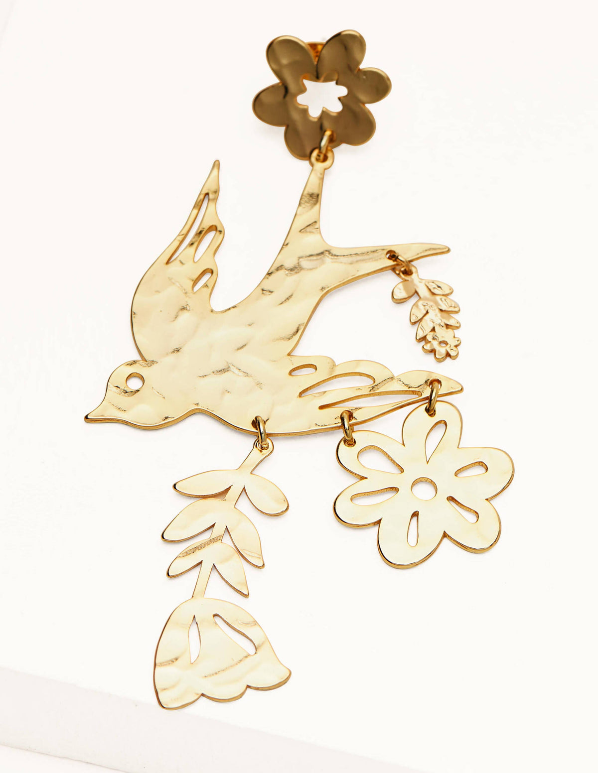 Hammered Botanical Earrings-Gold Metallic-2