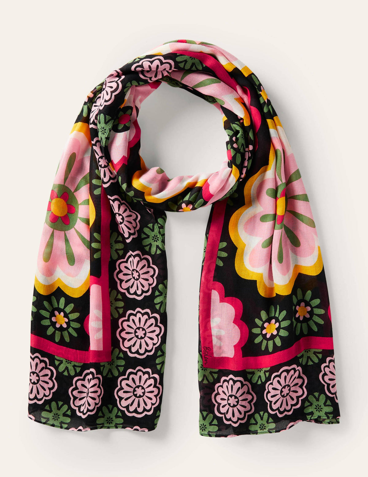 Printed Modal Scarf-Black, Opulent Daisy-1