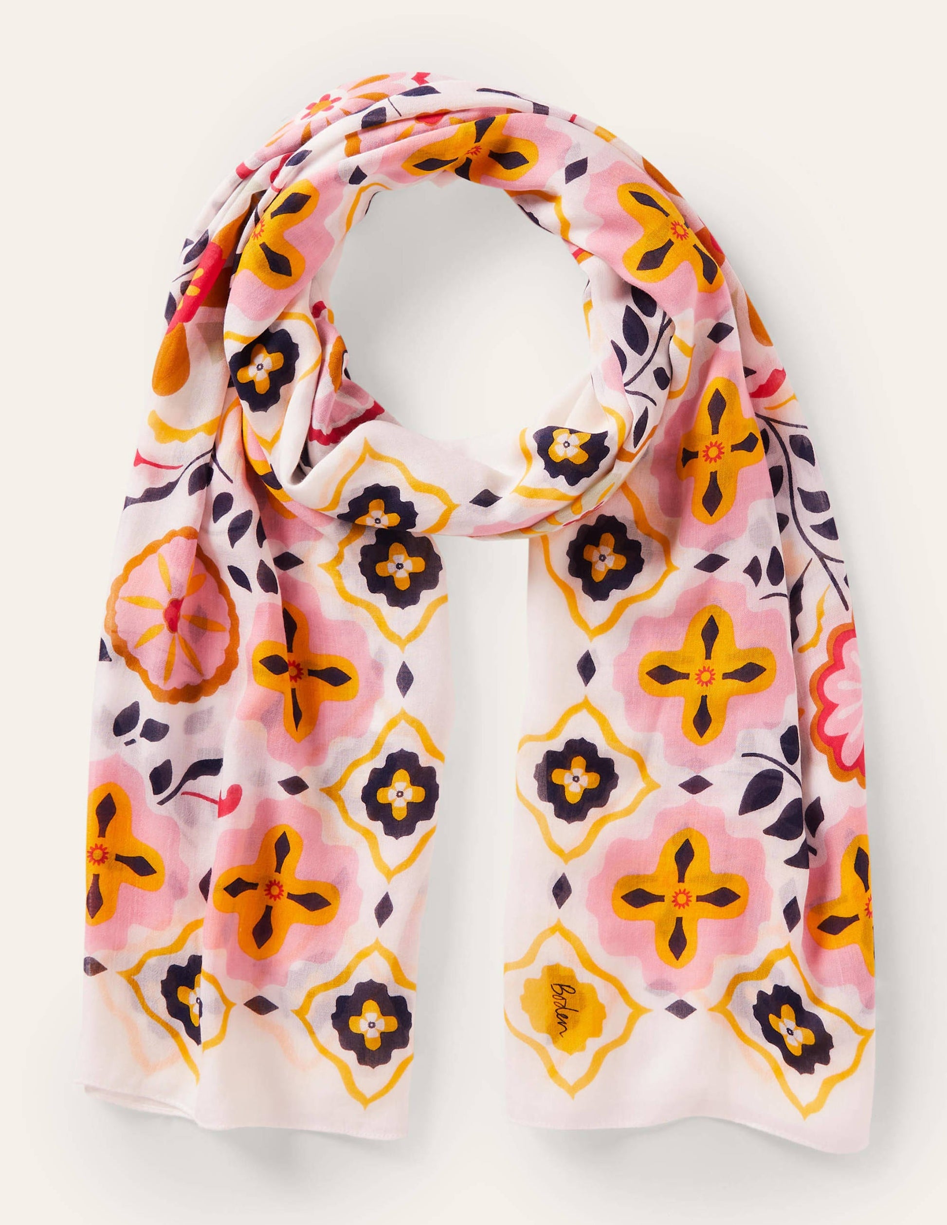 Printed Modal Scarf-Ivory, Opulent Garden-1