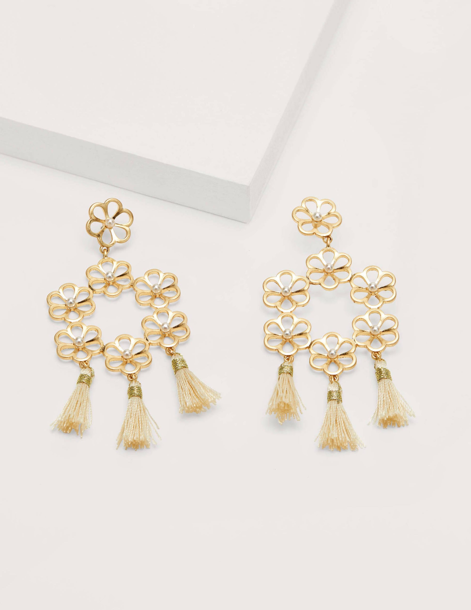 Floral Tassel Earrings-Gold Metallic-1