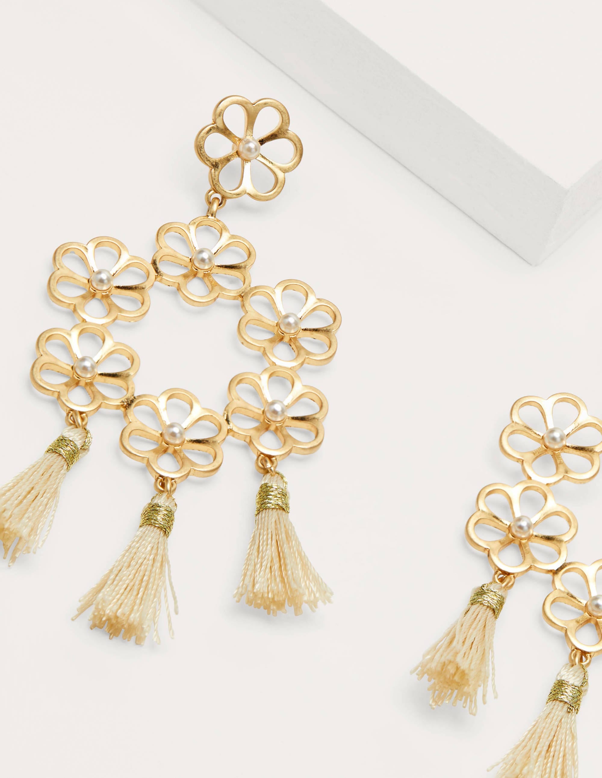 Floral Tassel Earrings-Gold Metallic - Image 2