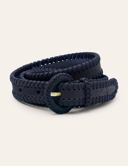 Skinny Woven Belt-Navy-1