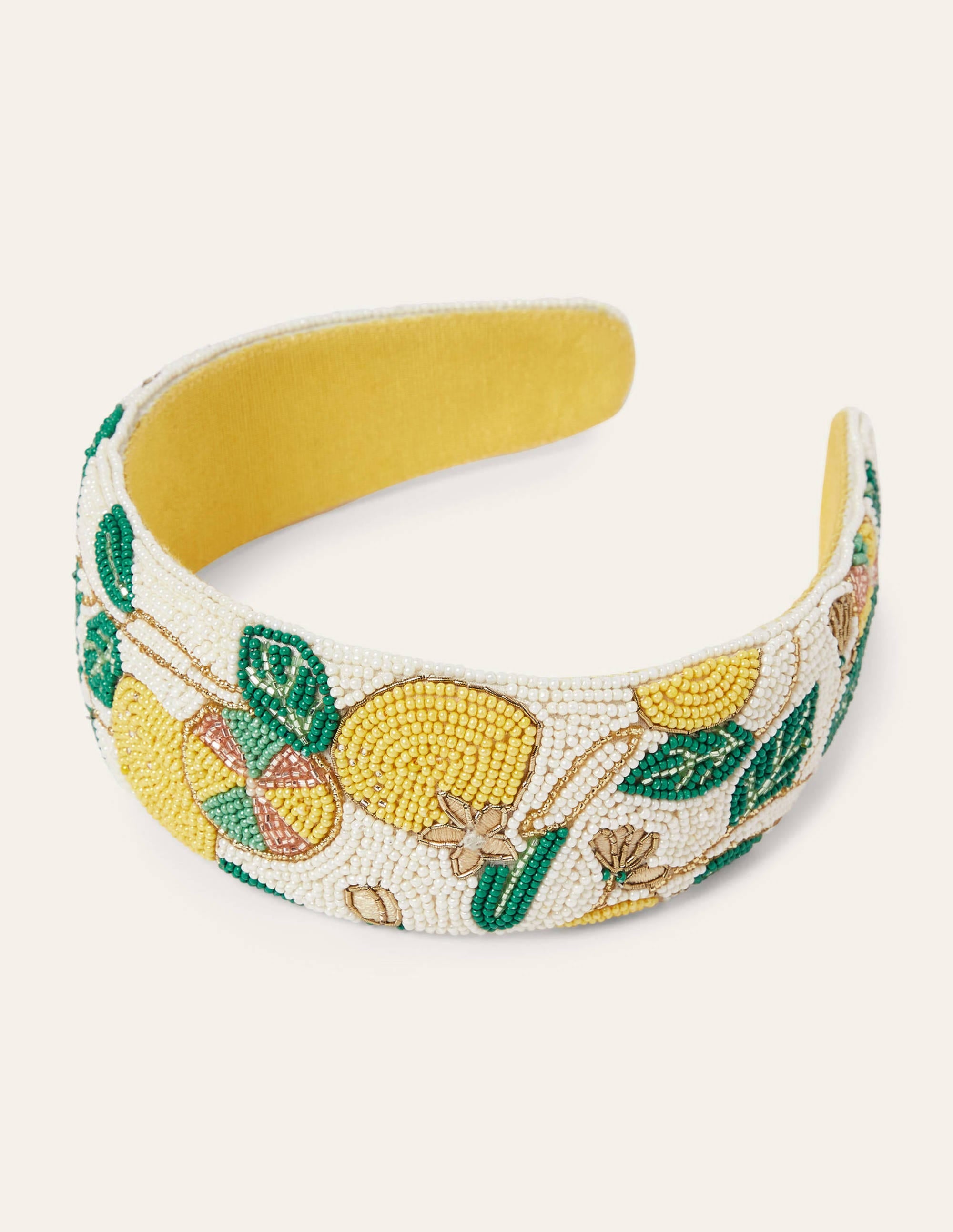 Embellished Headband-Ivory/Pale Lemon, Lemon Vine - Image 1