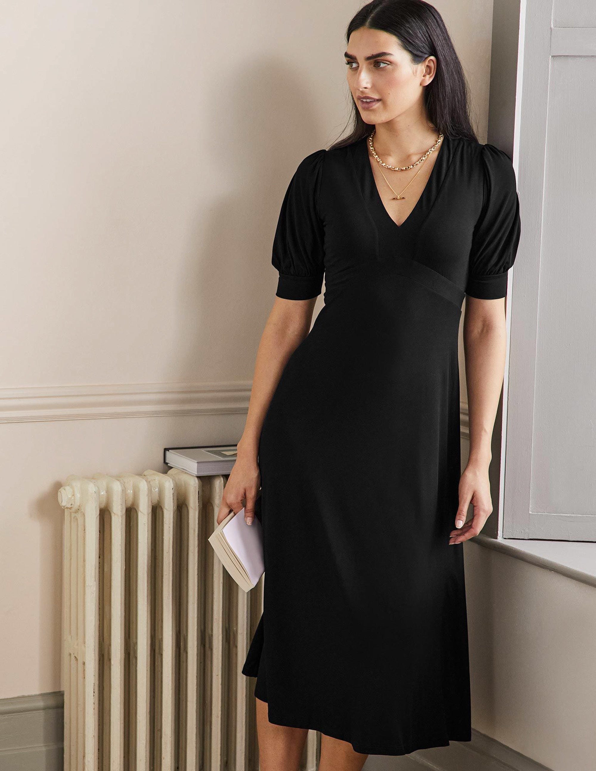Eva Jersey Midi Dress-Black - Image 1