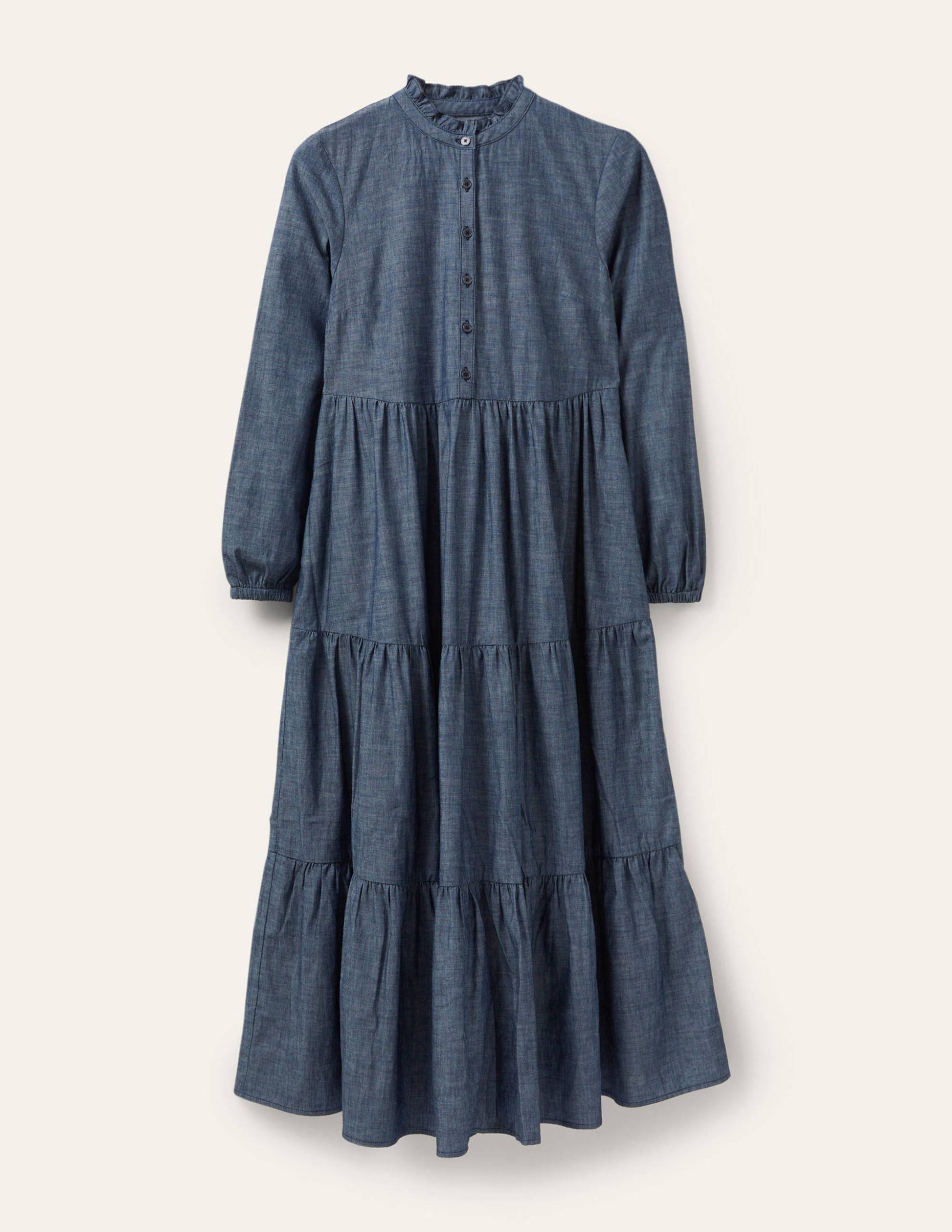 Tiered Maxi Shirt Dress-Denim-5