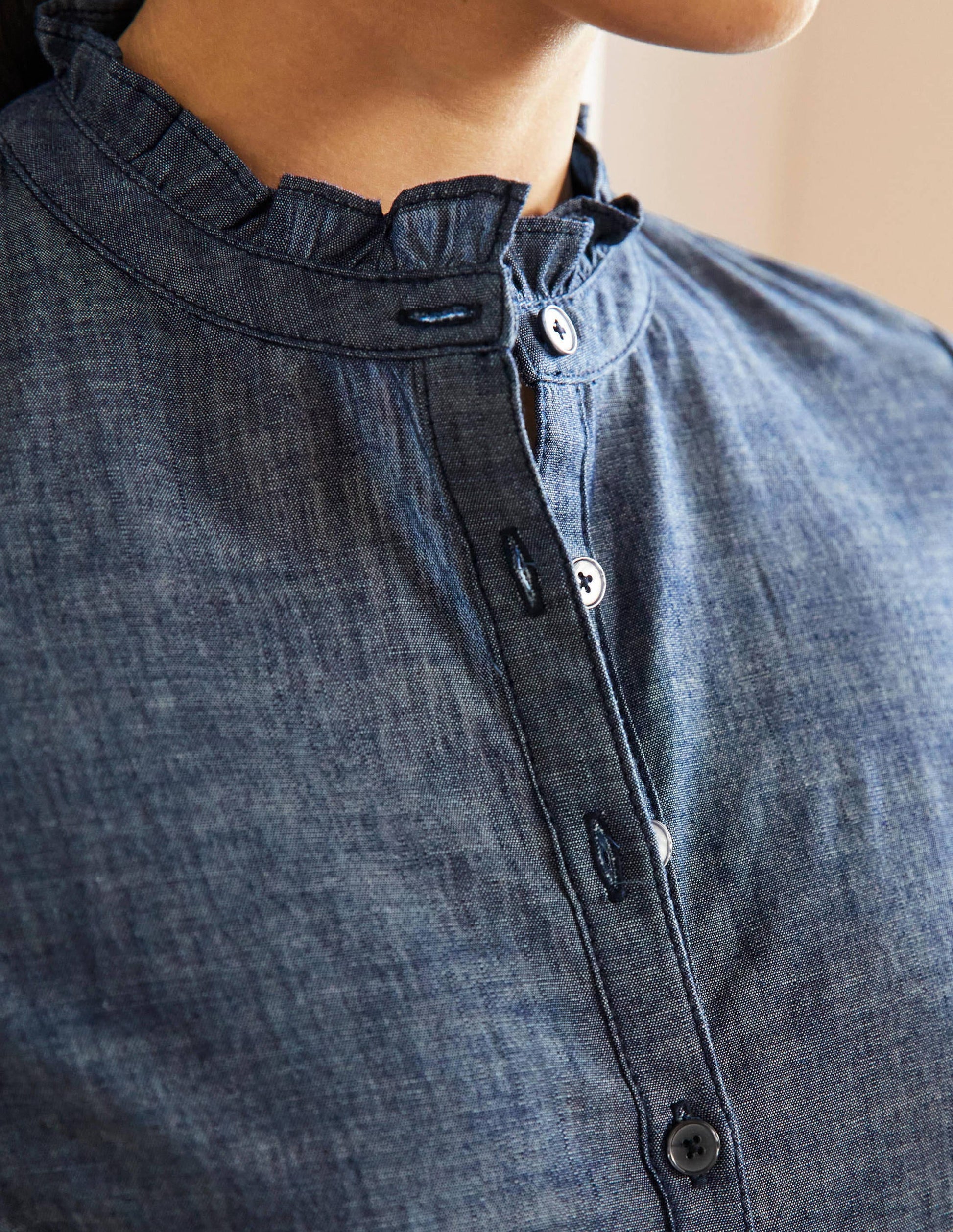 Tiered Maxi Shirt Dress-Denim-2