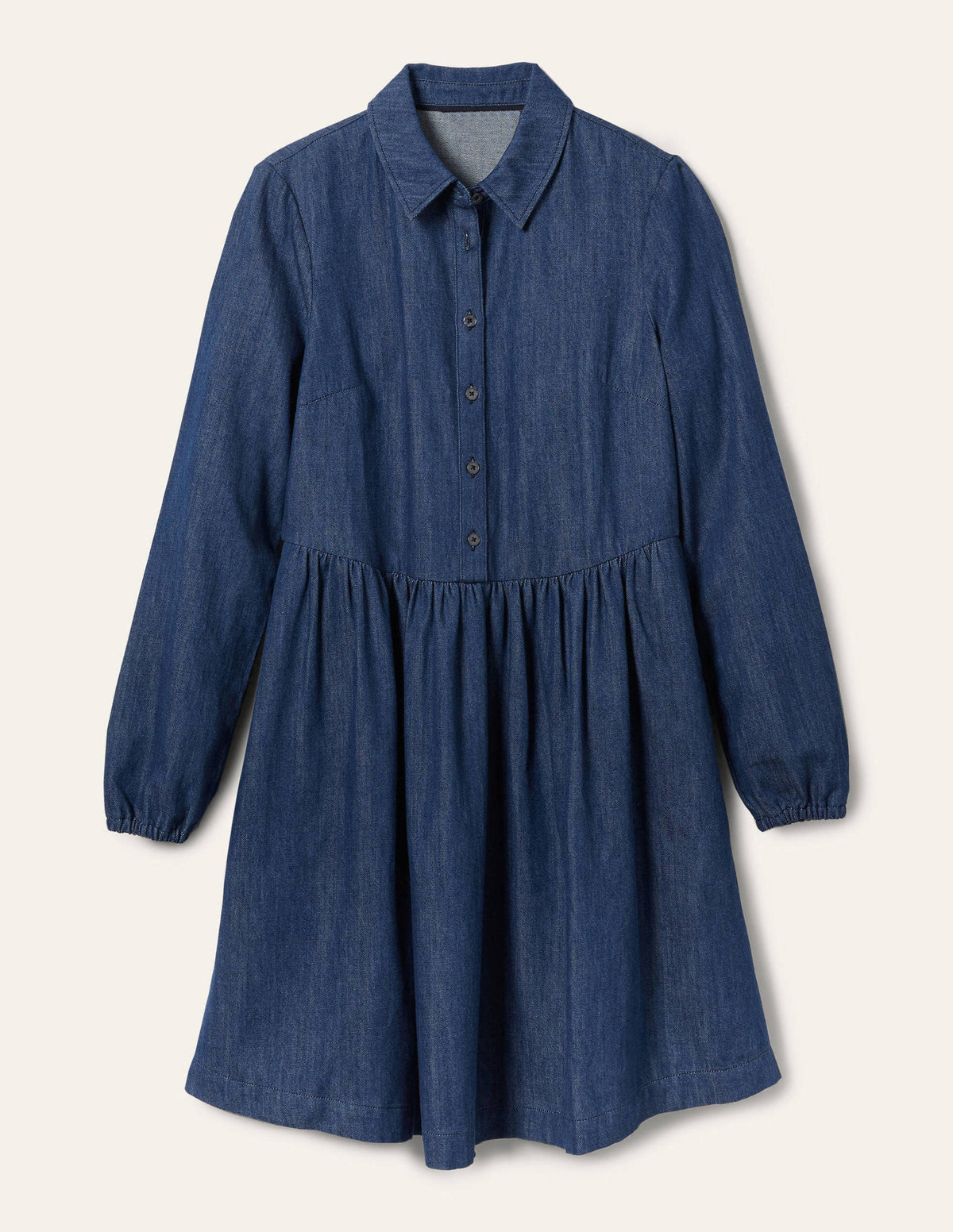 Denim Mini Shirt Dress-Denim-5