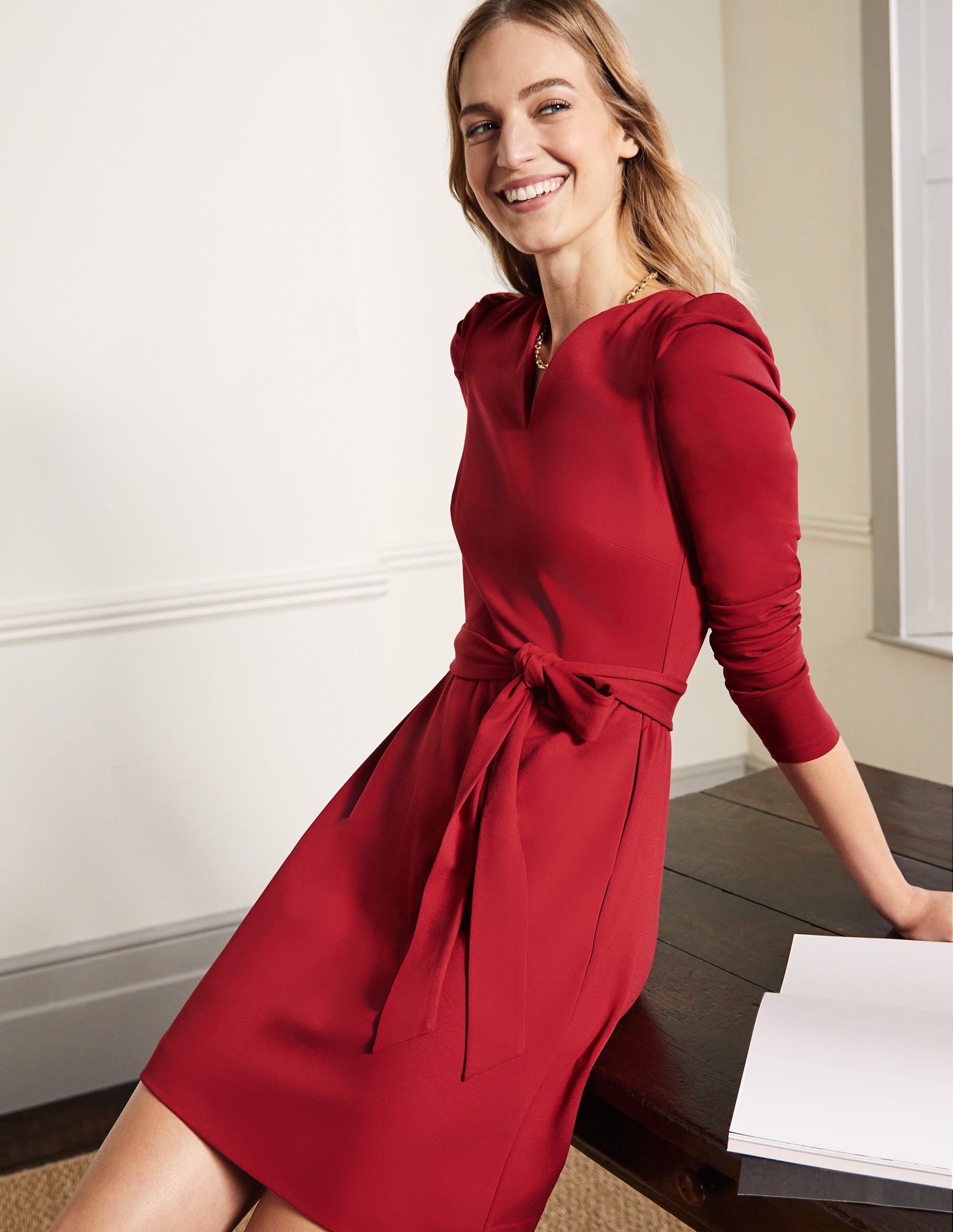 Puff Sleeve Jersey Dress-Winter Berry - Image 5