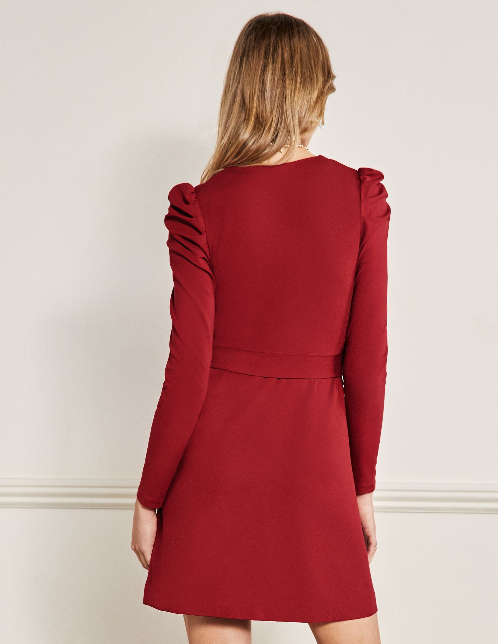 Puff Sleeve Jersey Dress-Winter Berry - Image 3