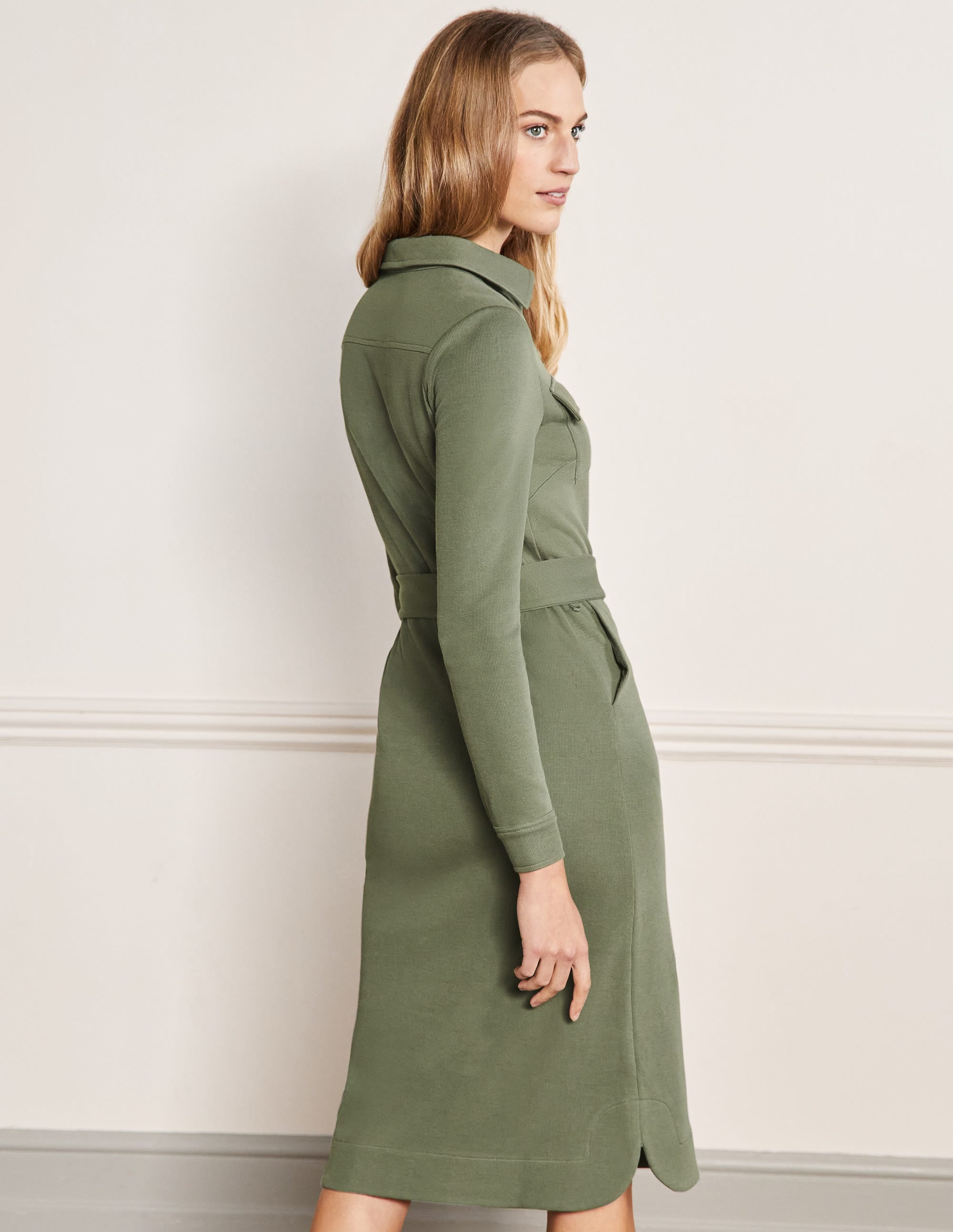 Jersey Midi Shirt Dress-Alder - Image 3