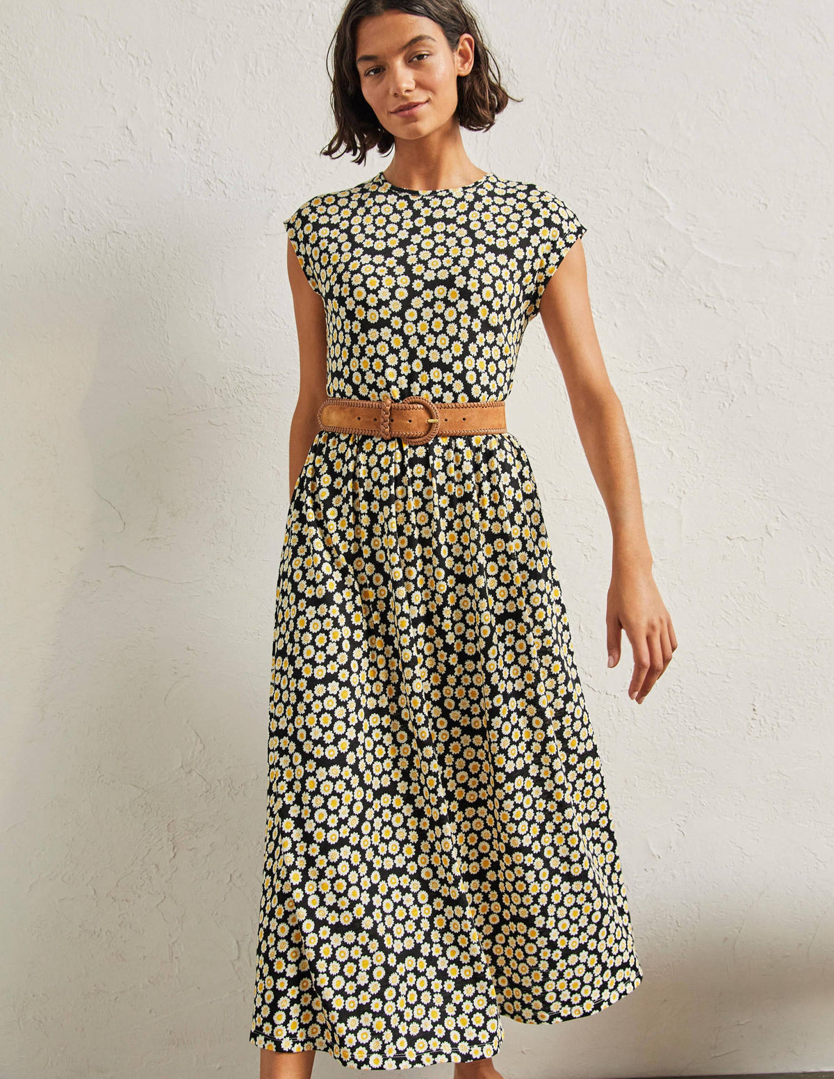 Easy T-Shirt Midi Dress-Black, Ditsy Swirl-1