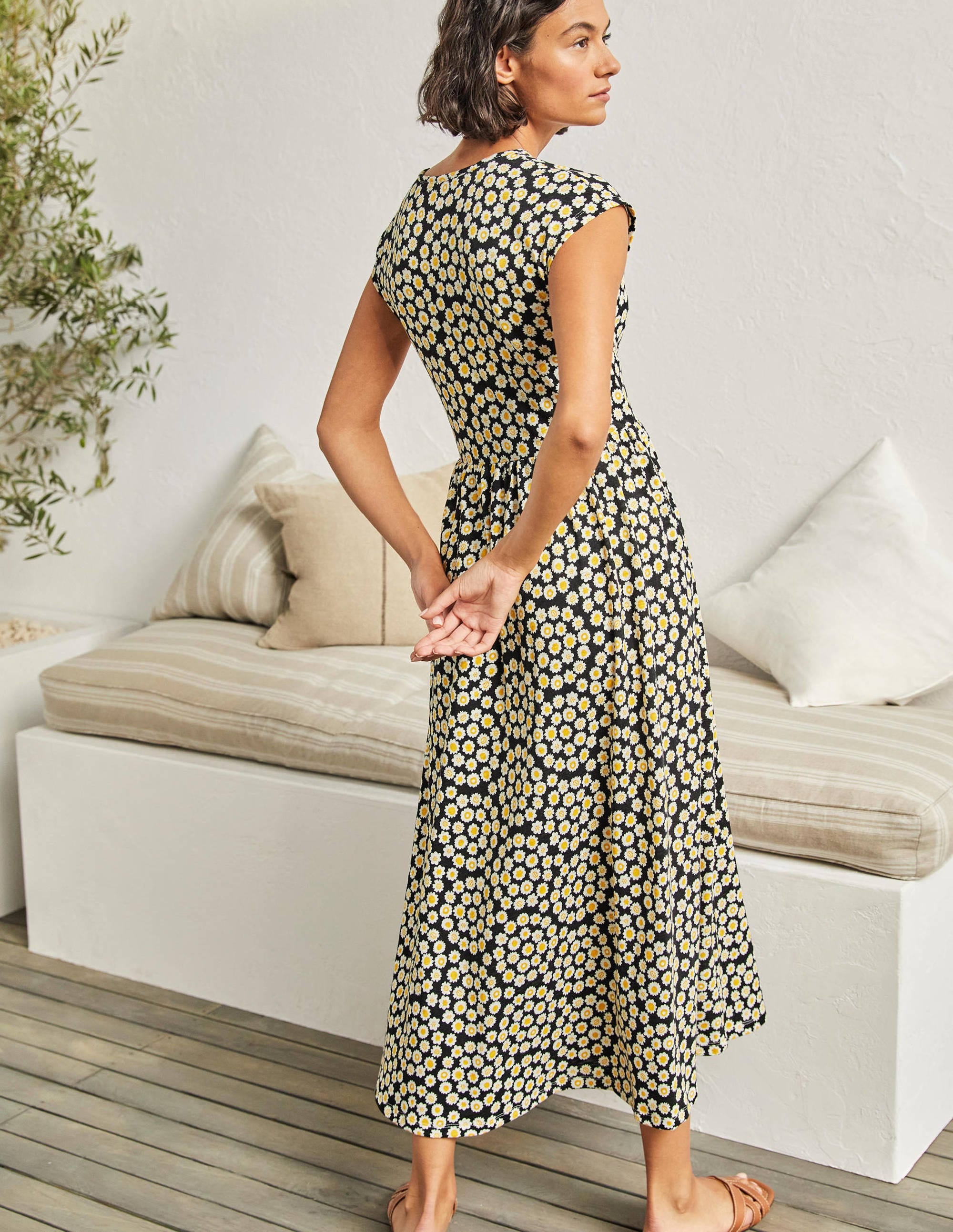 Easy T-Shirt Midi Dress-Black, Ditsy Swirl - Image 3