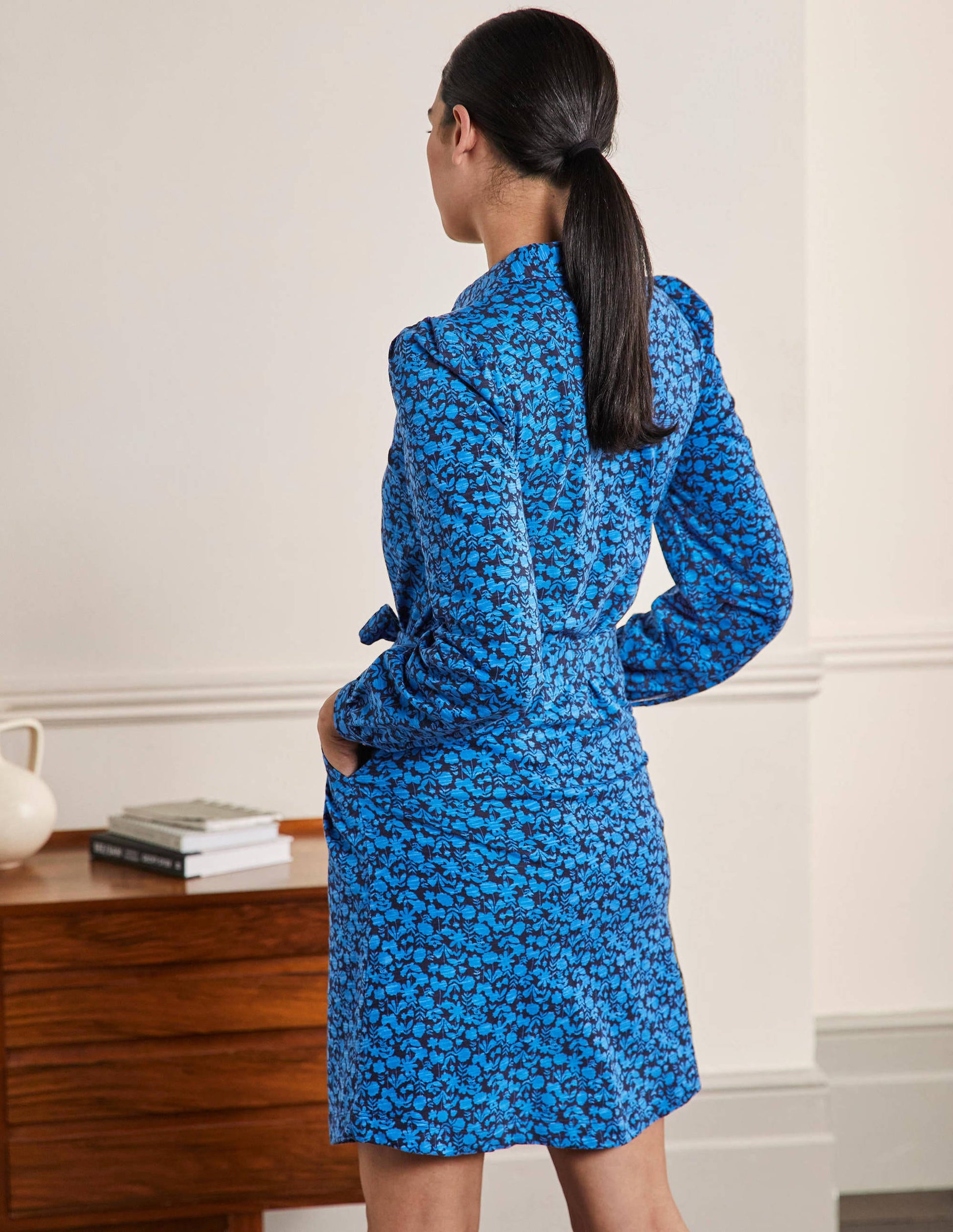 Jersey Shirt Dress-Moroccan Blue, Flora Bloom-3