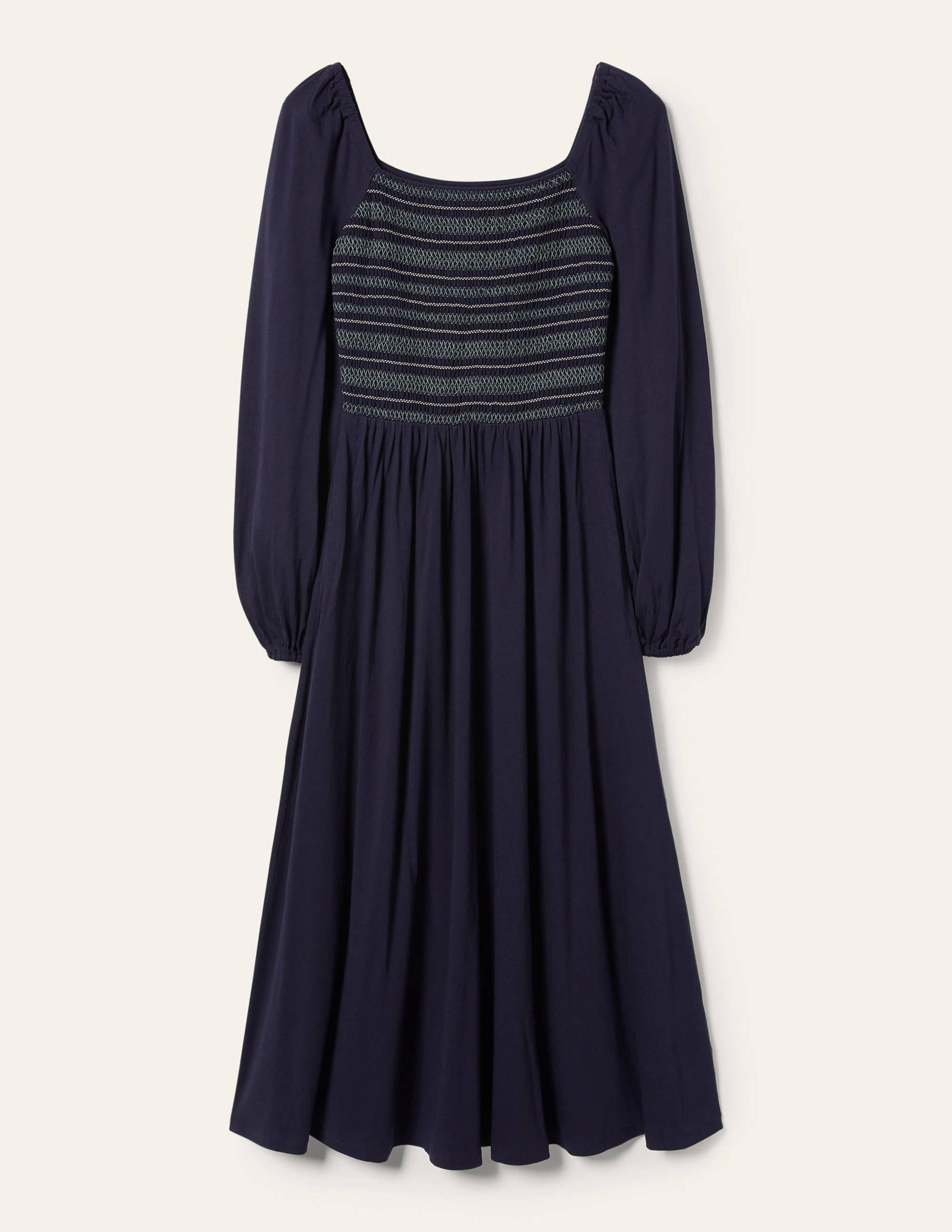 Smocked Jersey Midi Dress-Navy - Image 5