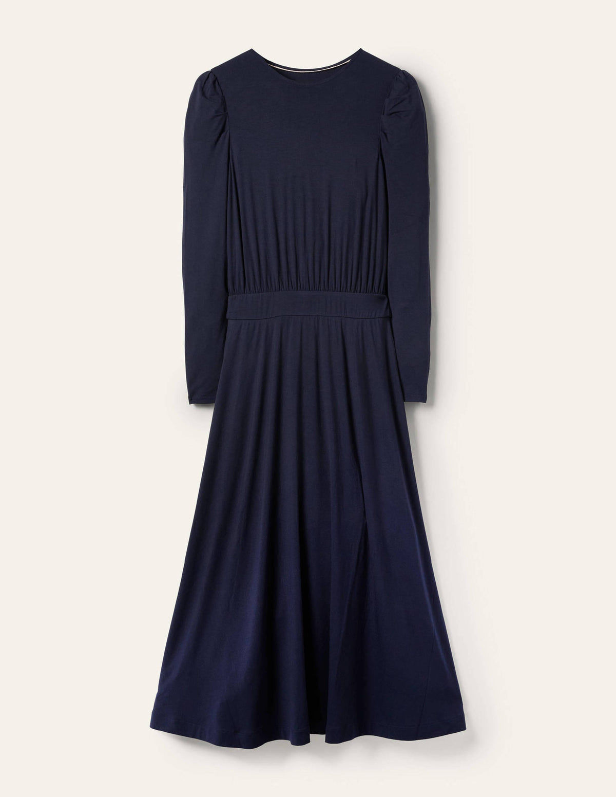Puff Sleeve Jersey Midi Dress-Navy-5