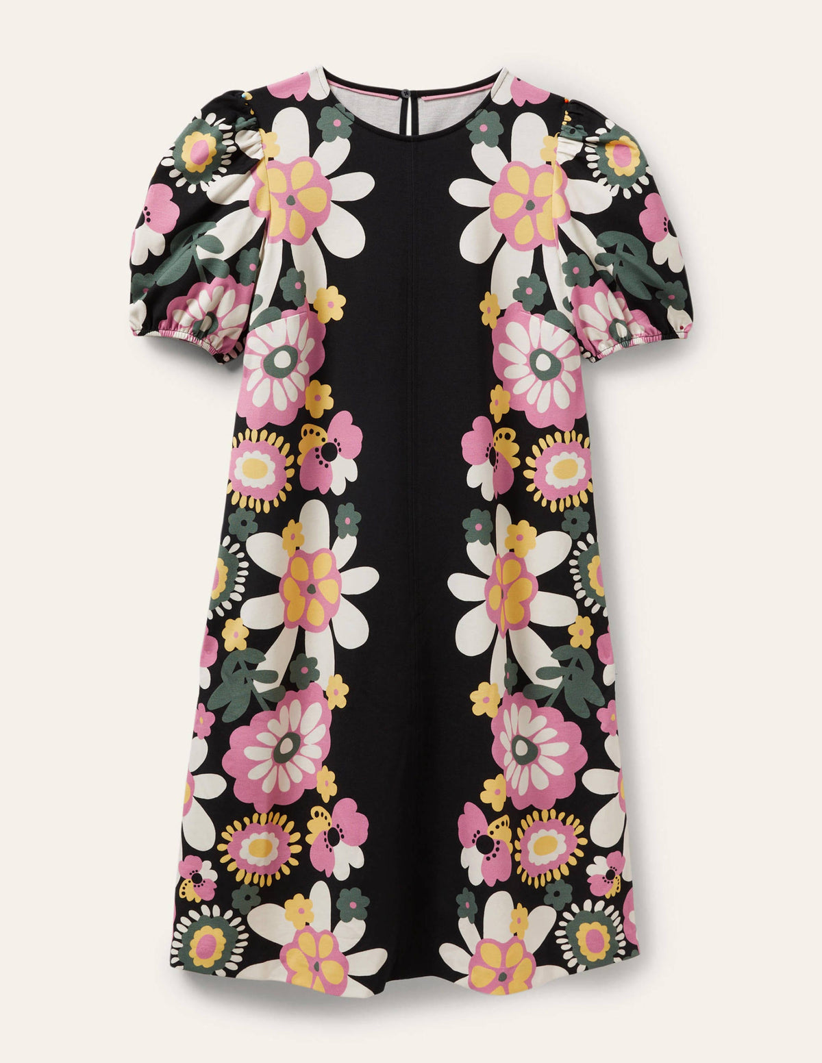 Seam Detail Jersey Shift Dress-Black Flora Bloom-5