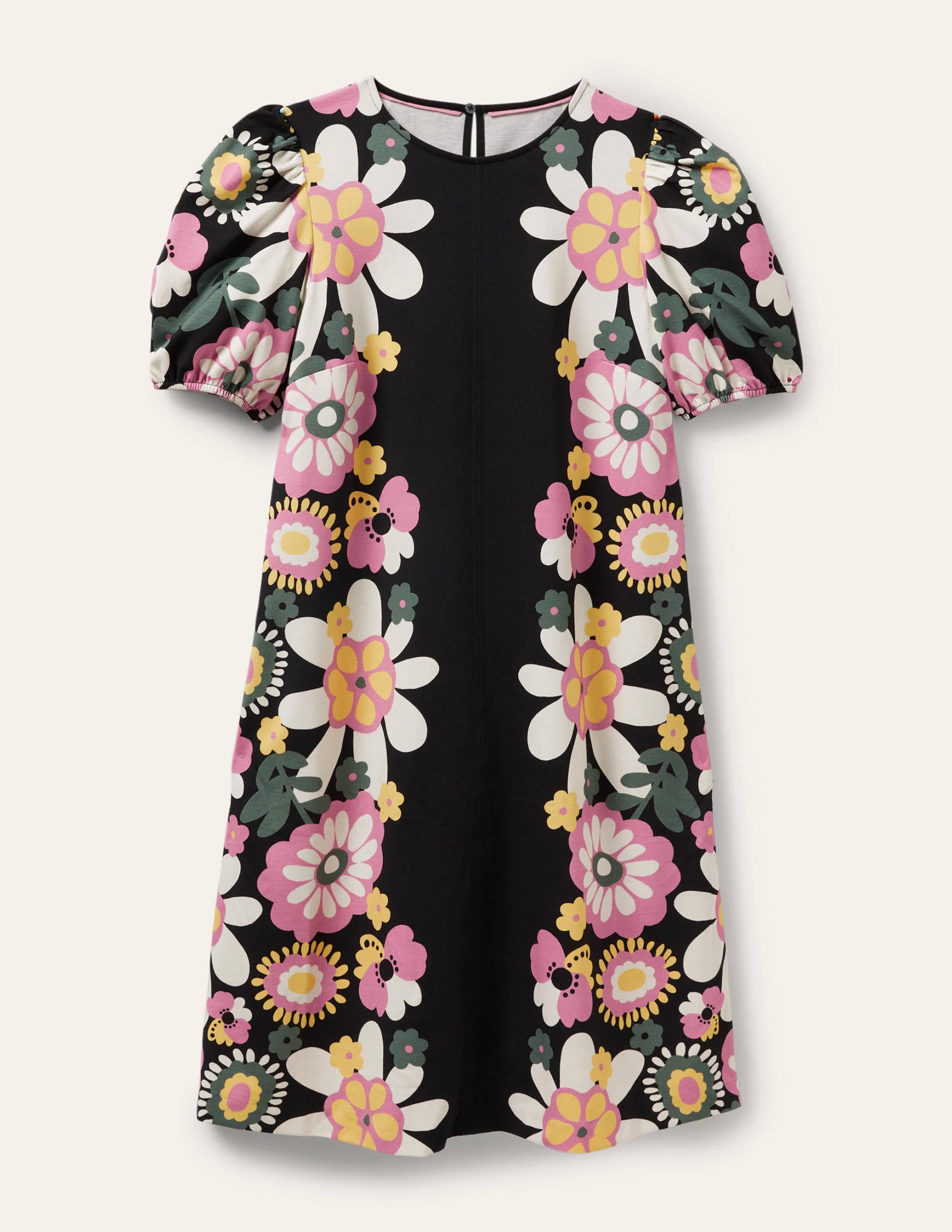 Seam Detail Jersey Shift Dress-Black Flora Bloom - Image 5