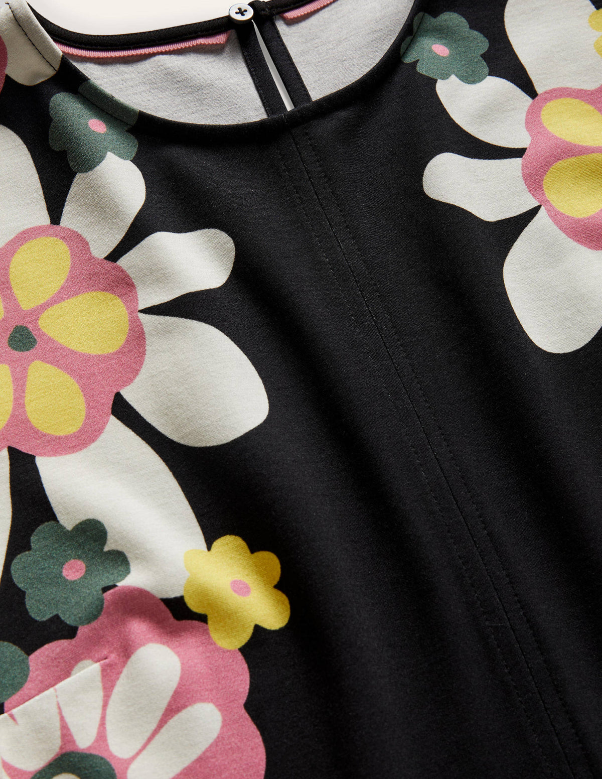 Seam Detail Jersey Shift Dress-Black Flora Bloom-6