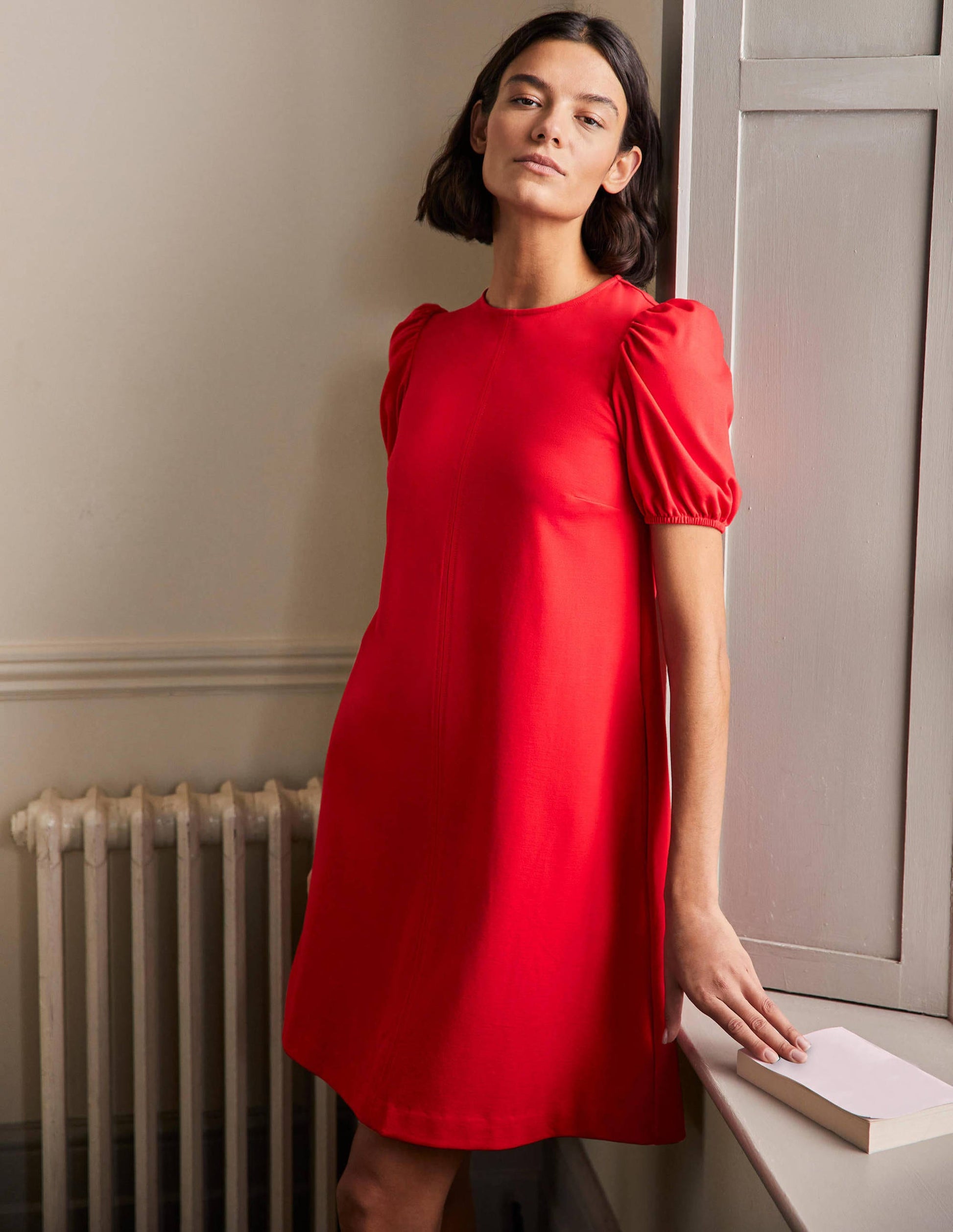 Seam Detail Jersey Shift Dress-Red-1