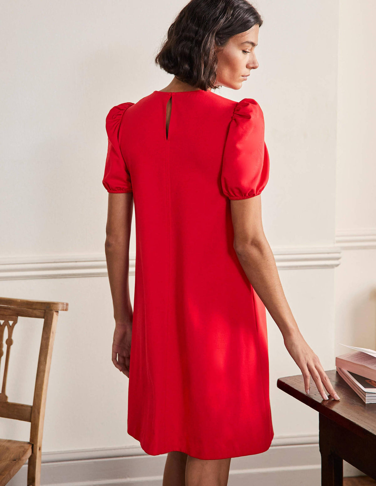 Seam Detail Jersey Shift Dress-Red - Image 3