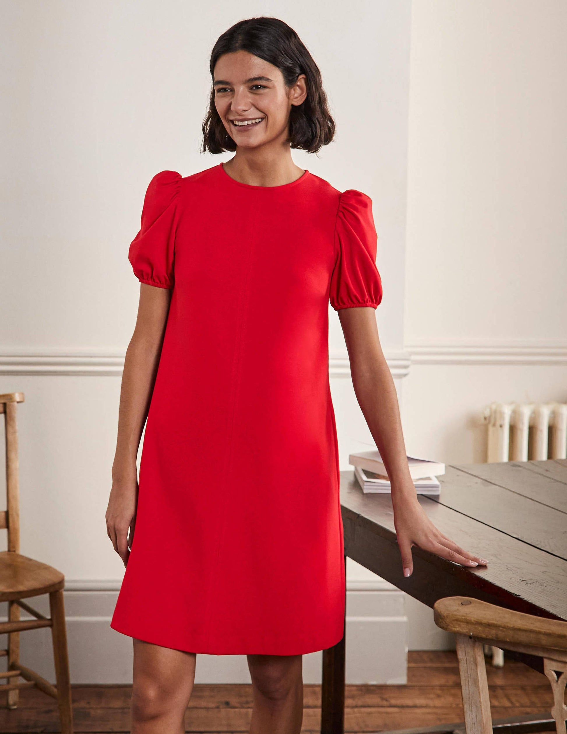 Seam Detail Jersey Shift Dress-Red-4