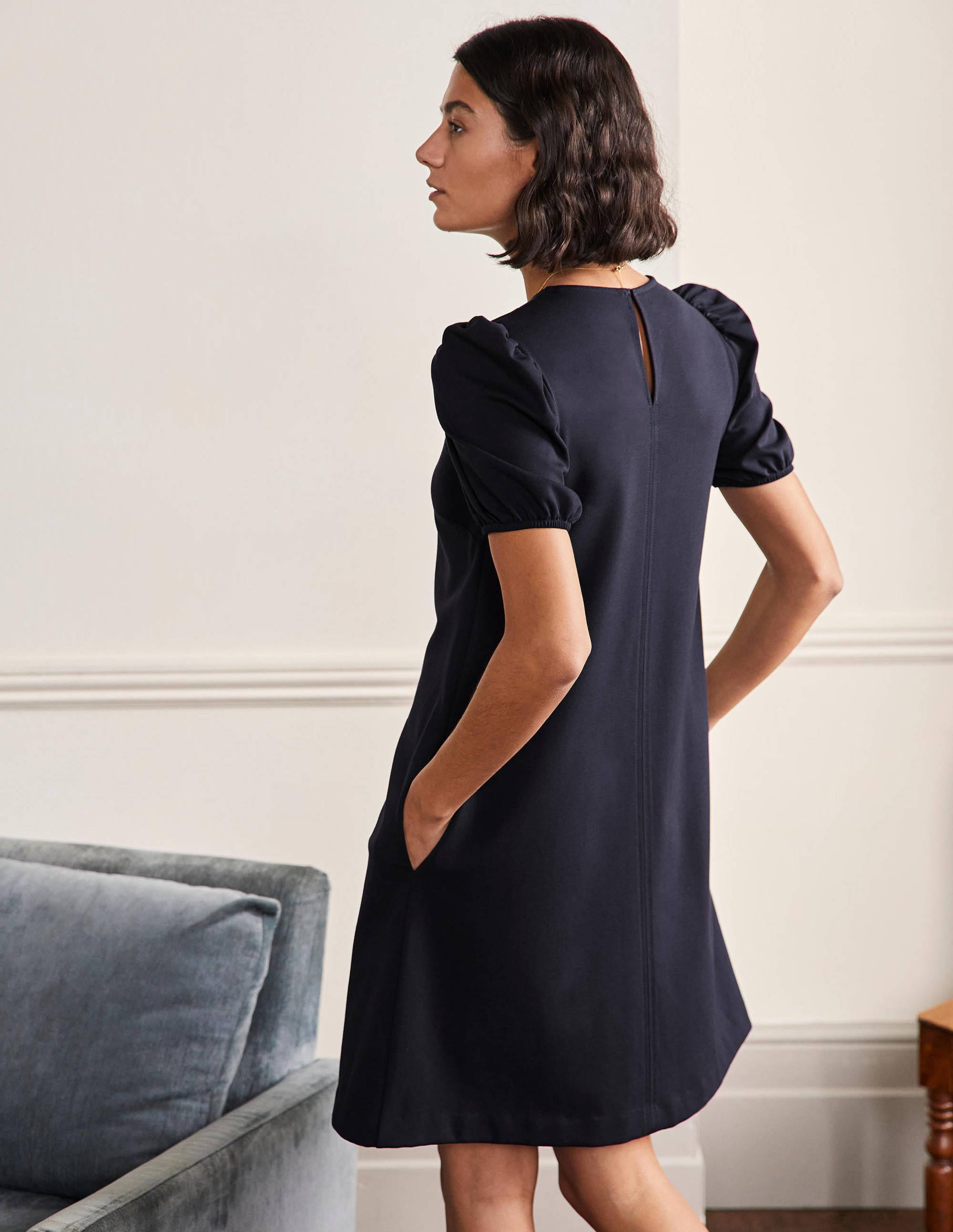 Seam Detail Jersey Shift Dress-Navy - Image 3