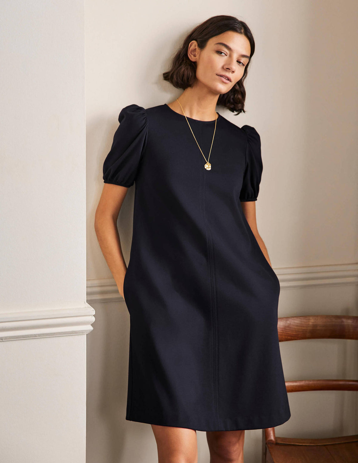 Seam Detail Jersey Shift Dress-Navy-4