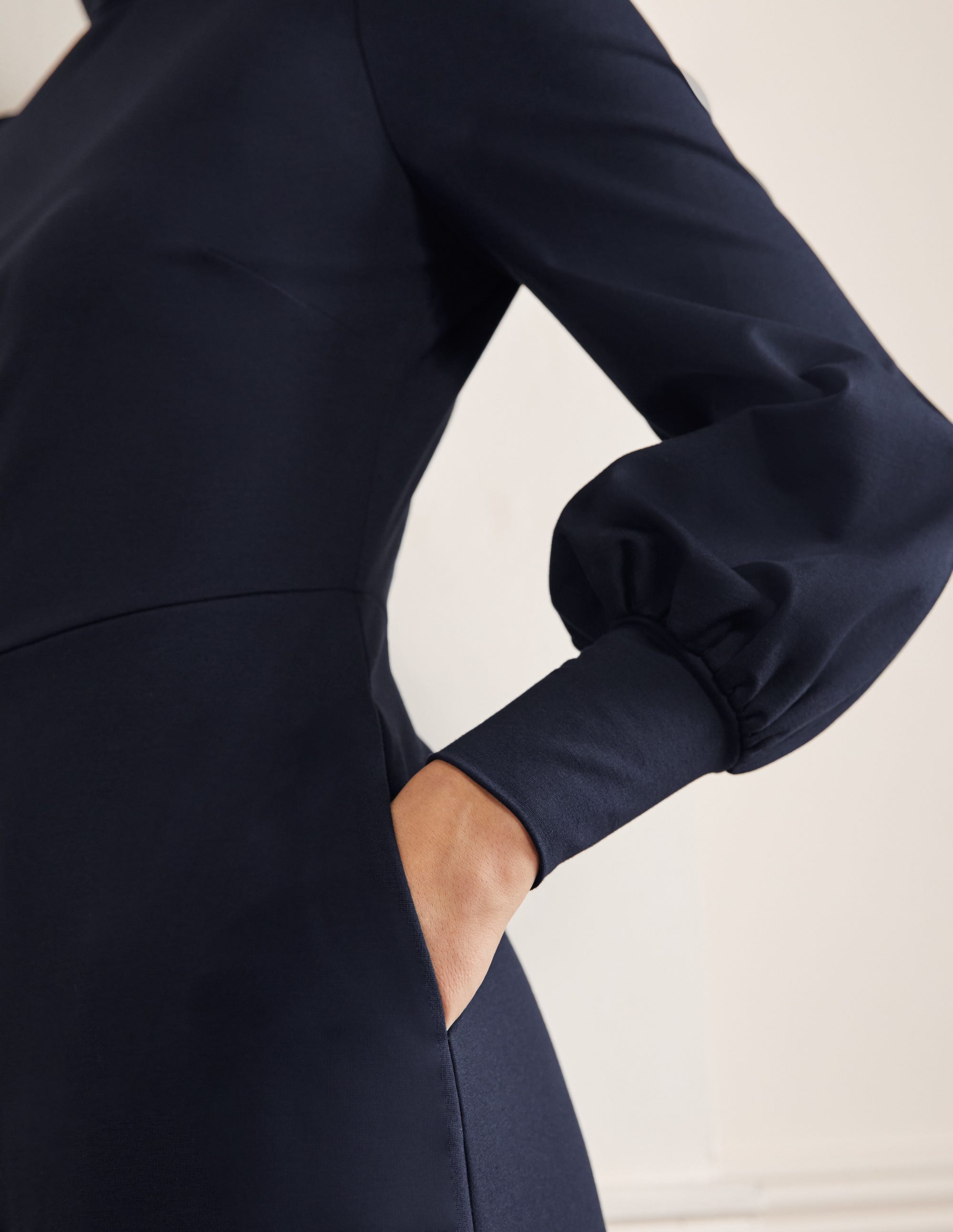 Cuffed Jersey Midi Dress-Navy - Image 2