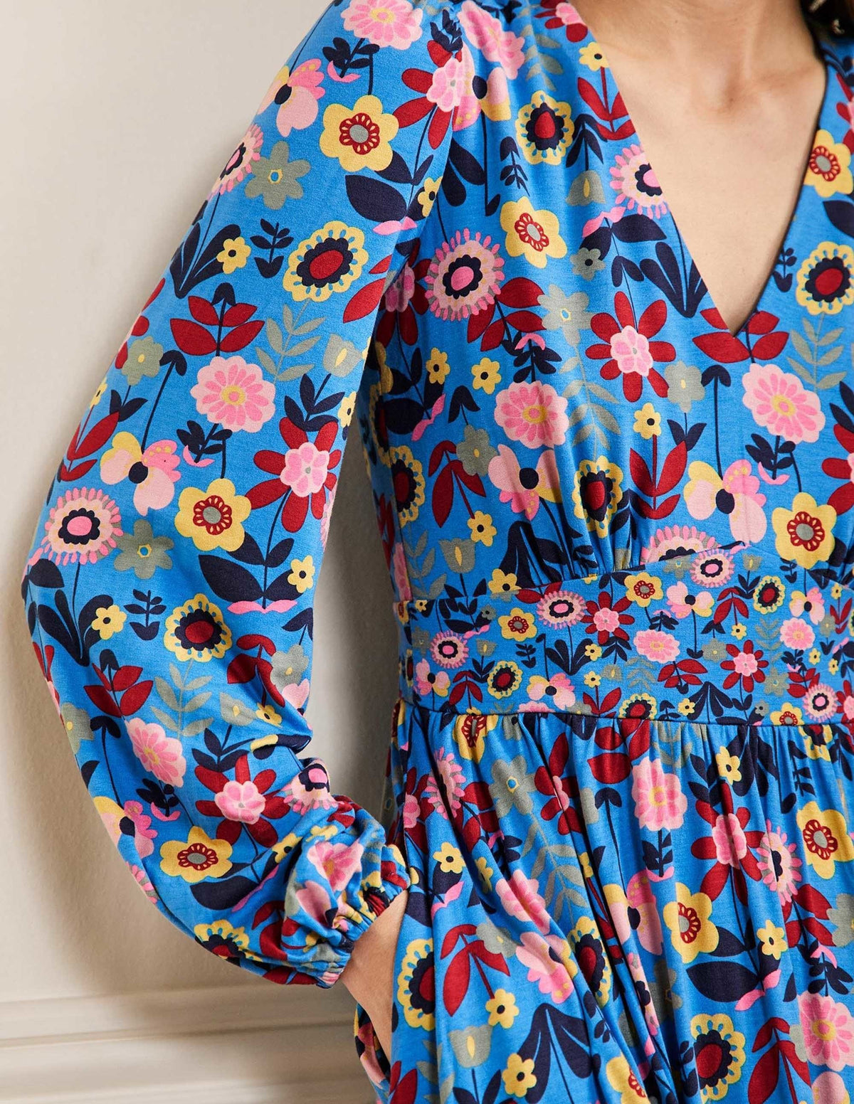 Jersey Mini Tea Dress-Moroccan Blue, Flora Bloom - Image 2