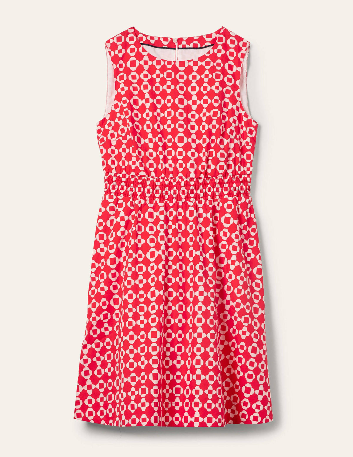 Smocked Waist Mini Dress-Bright Coral, Mosaic Square-5