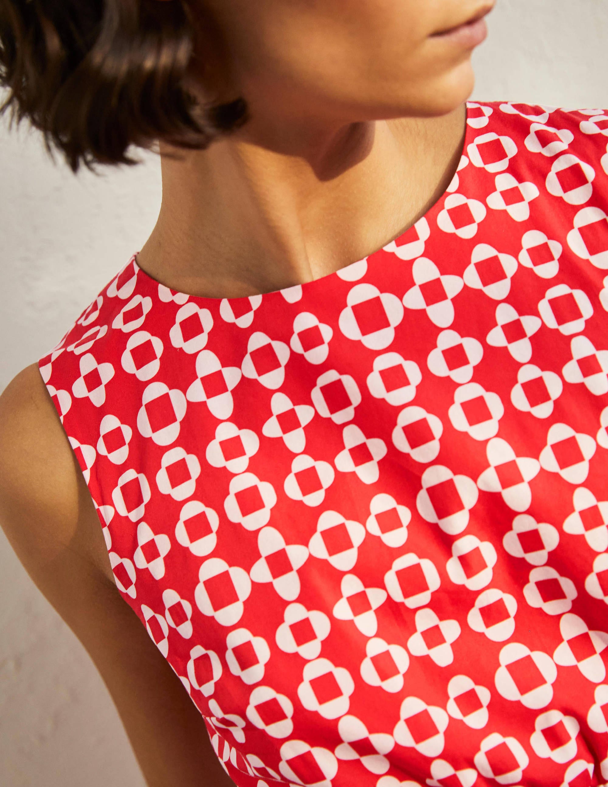Smocked Waist Mini Dress-Bright Coral, Mosaic Square - Image 2