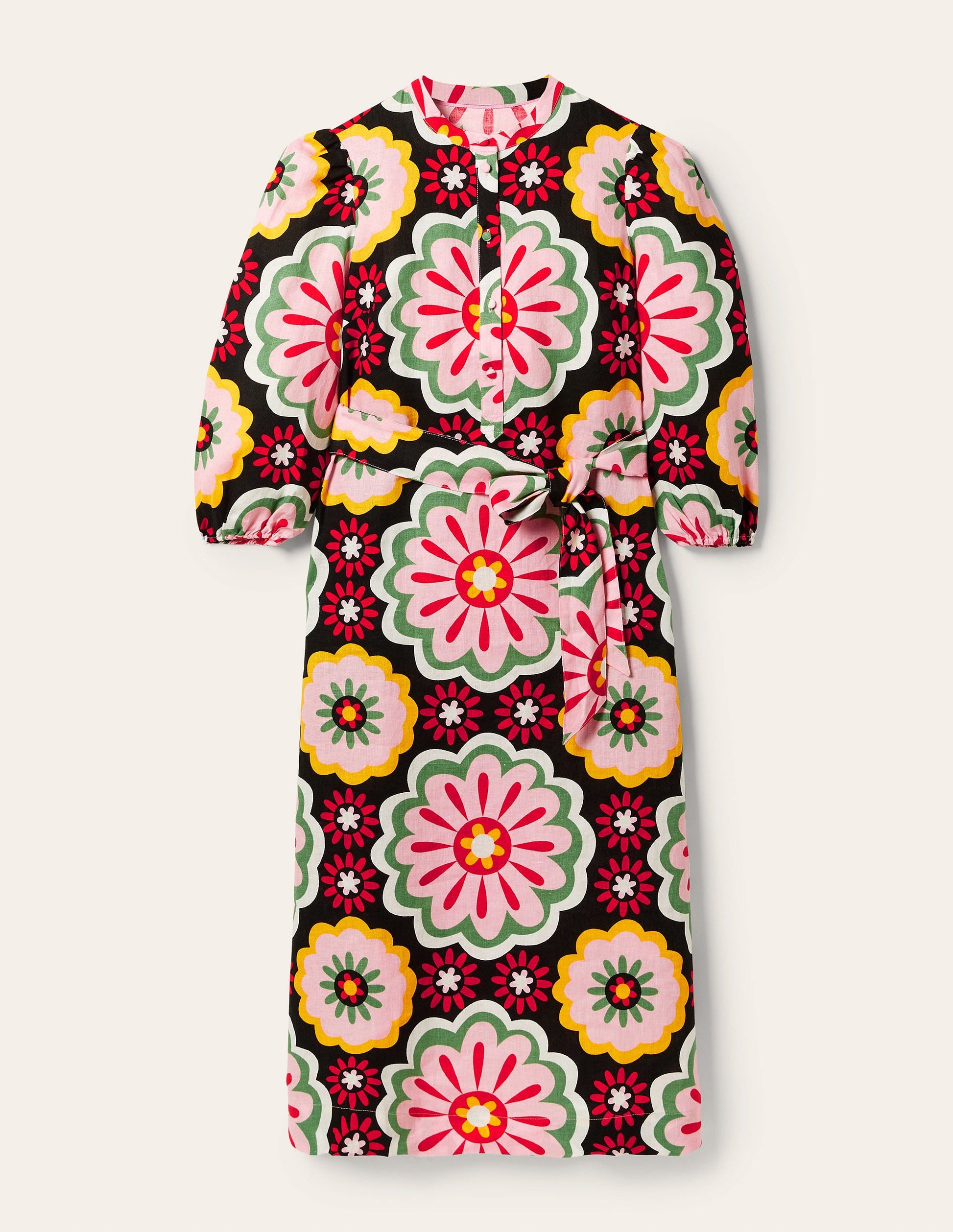 Linen Midi Shirt Dress-Black, Opulent Daisy-5