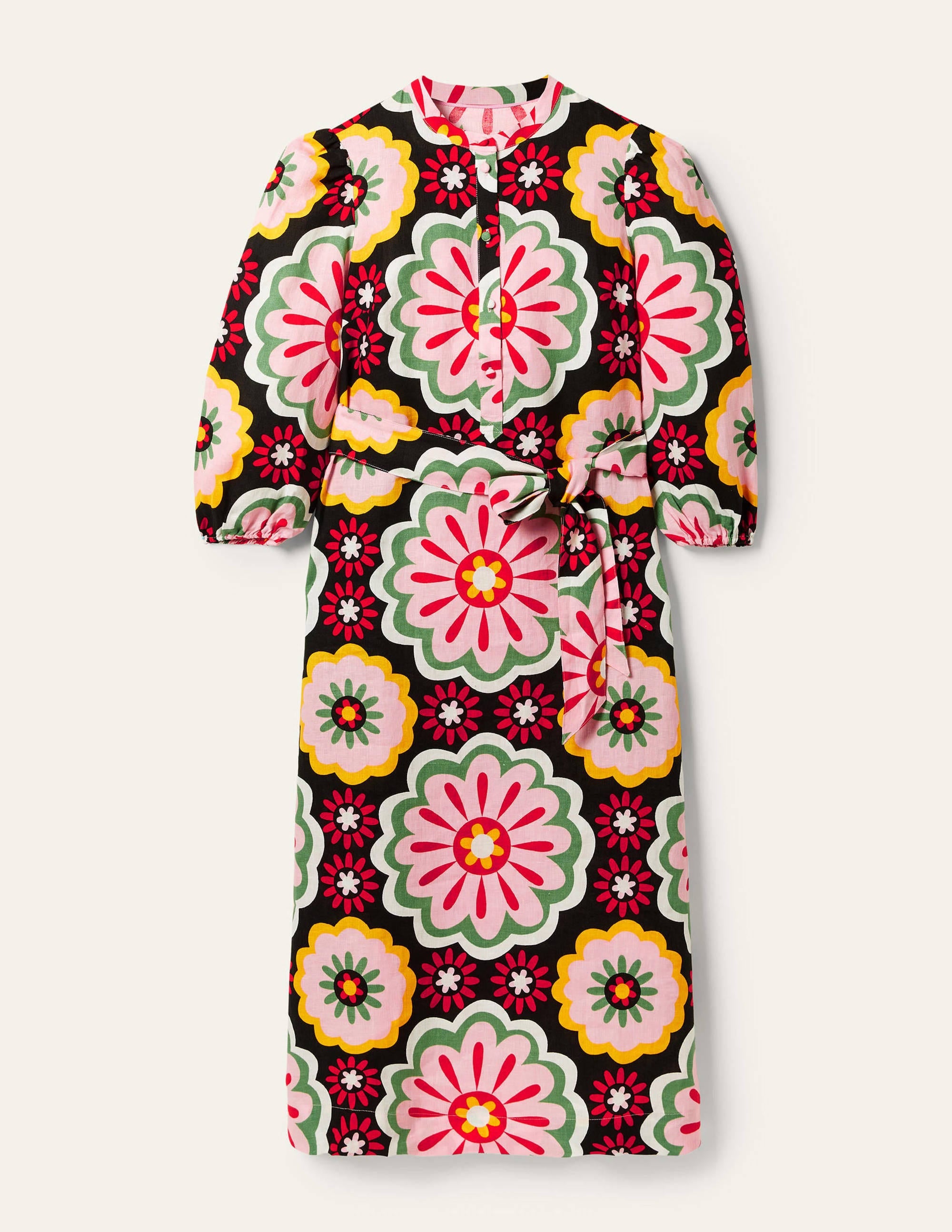 Linen Midi Shirt Dress-Black, Opulent Daisy - Image 6