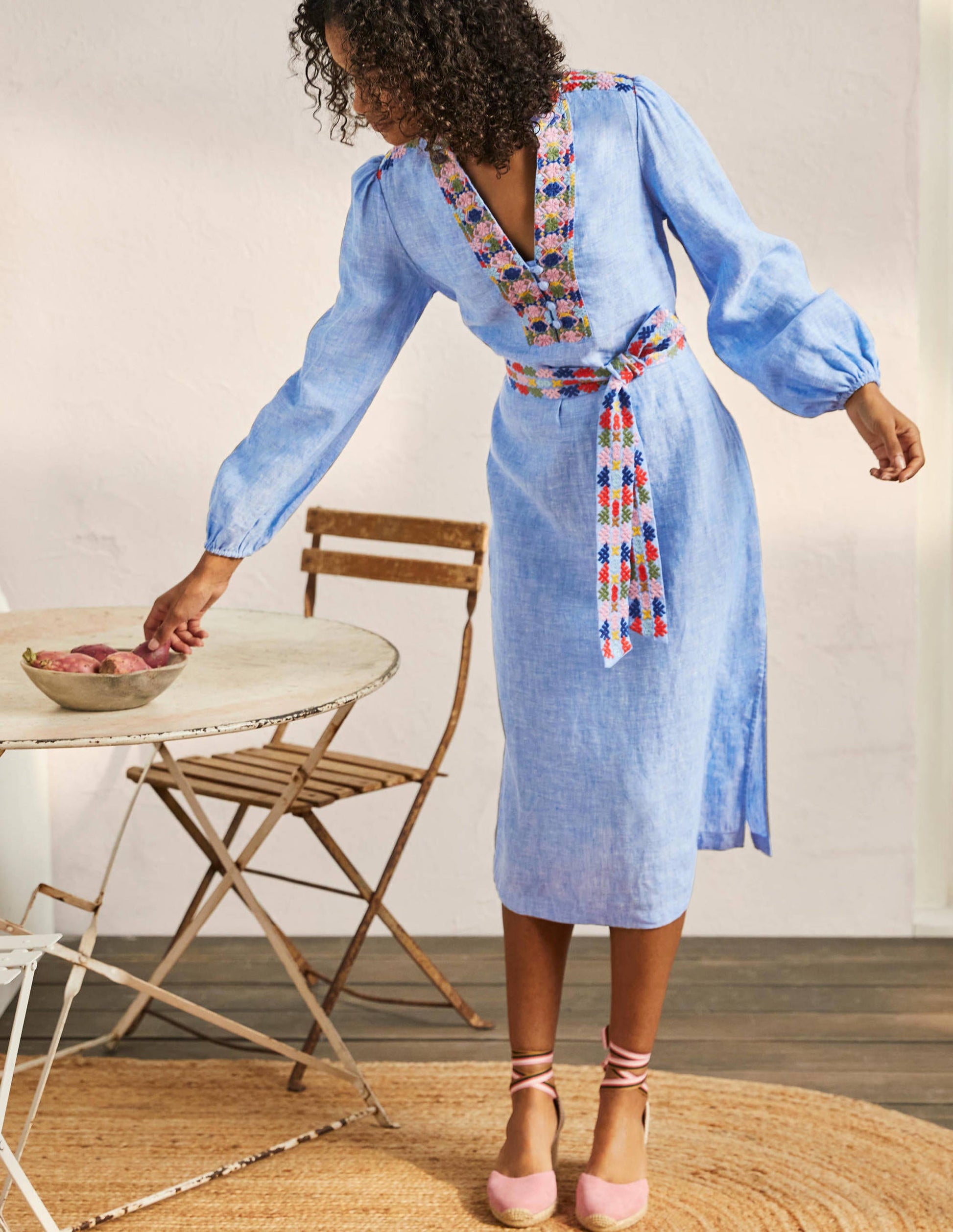 Embroidered Midi Kaftan-Chambray-1
