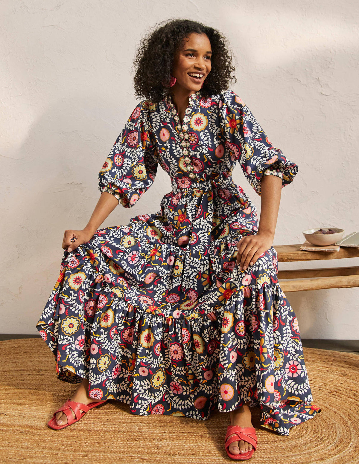 Ava Tiered Maxi Dress-French Navy, Opulent Garden - Image 1