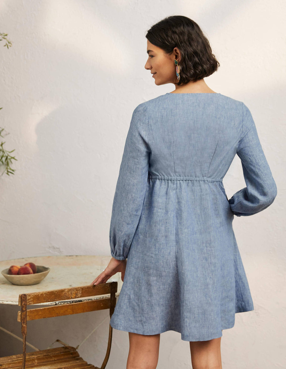 V-Neck Flippy Mini Dress-Chambray - Image 3