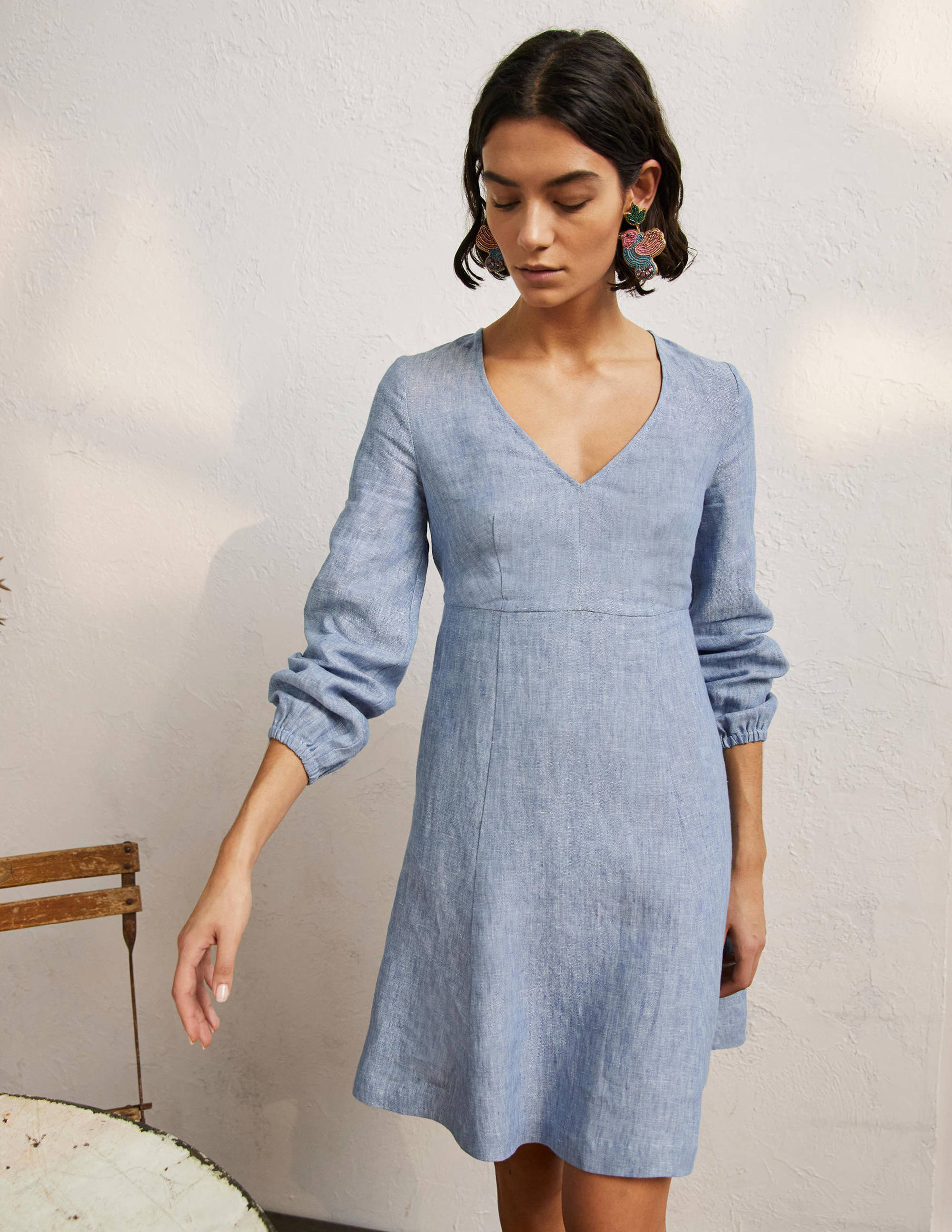 V-Neck Flippy Mini Dress-Chambray - Image 4