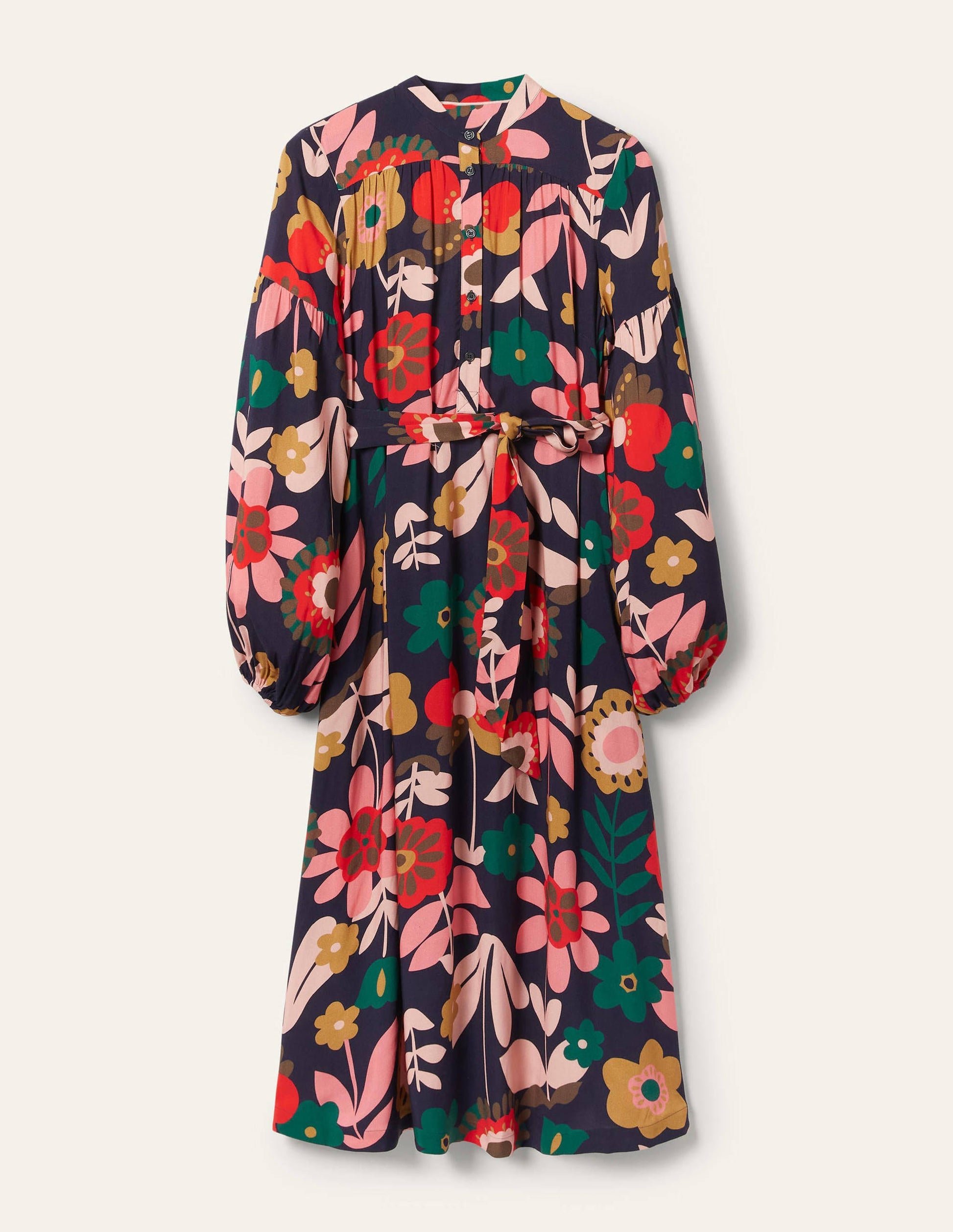 Blouson Sleeve Midi Dress-French Navy, Flora Bloom-5