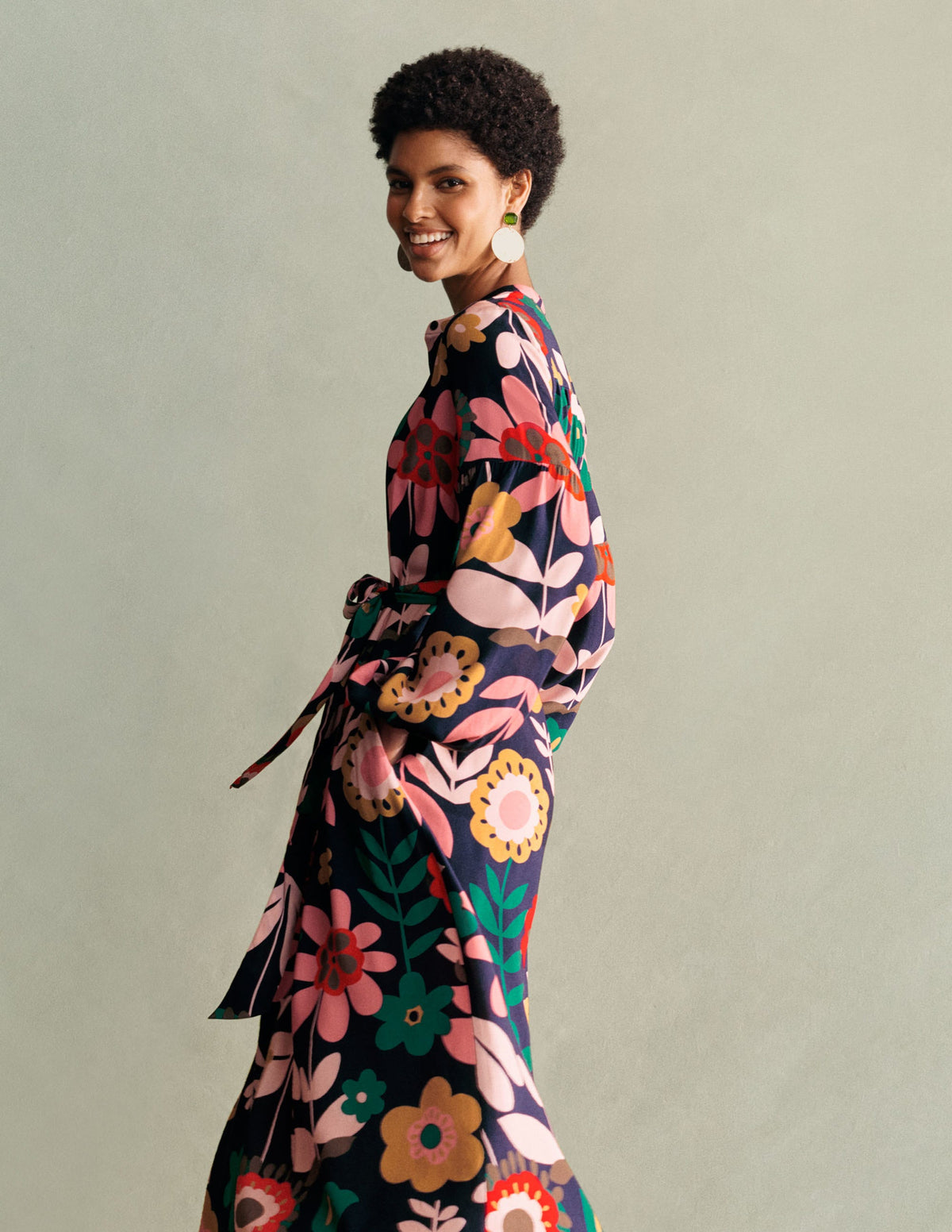 Blouson Sleeve Midi Dress-French Navy, Flora Bloom-6
