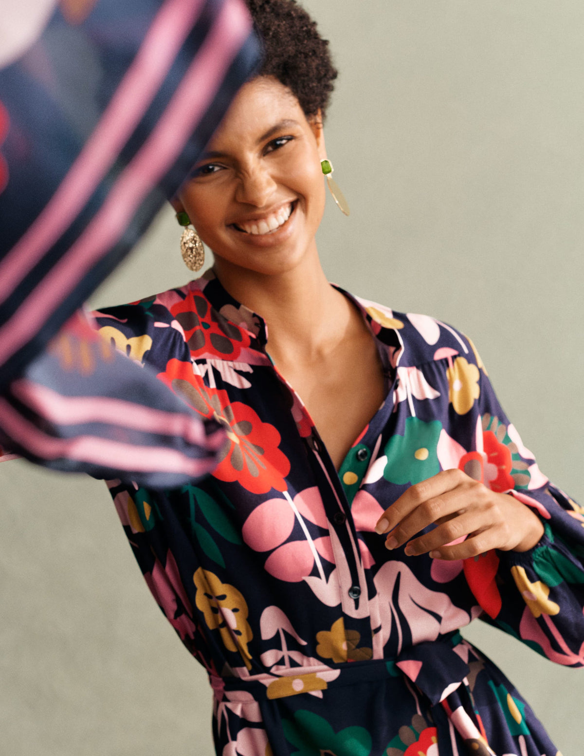 Blouson Sleeve Midi Dress-French Navy, Flora Bloom-7