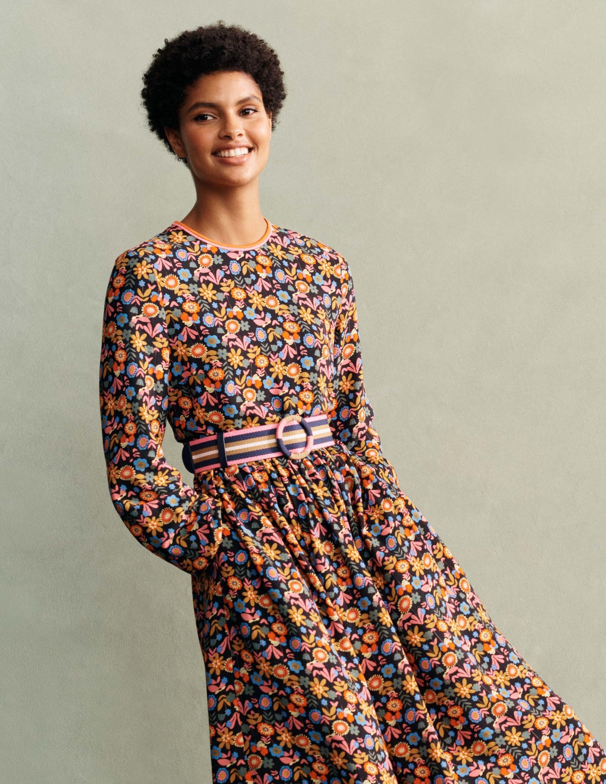 Trim Detail Maxi Dress-Black, Multi Flora Bloom-6
