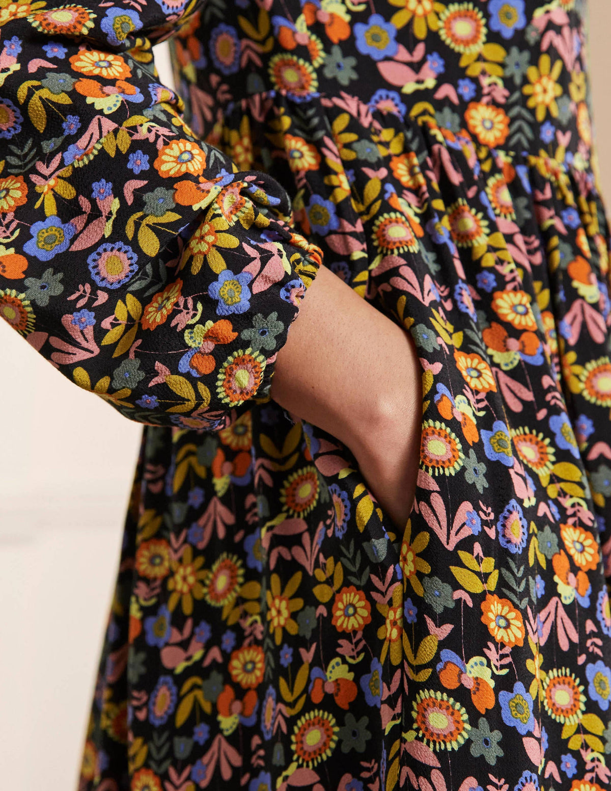 Trim Detail Maxi Dress-Black, Multi Flora Bloom - Image 2