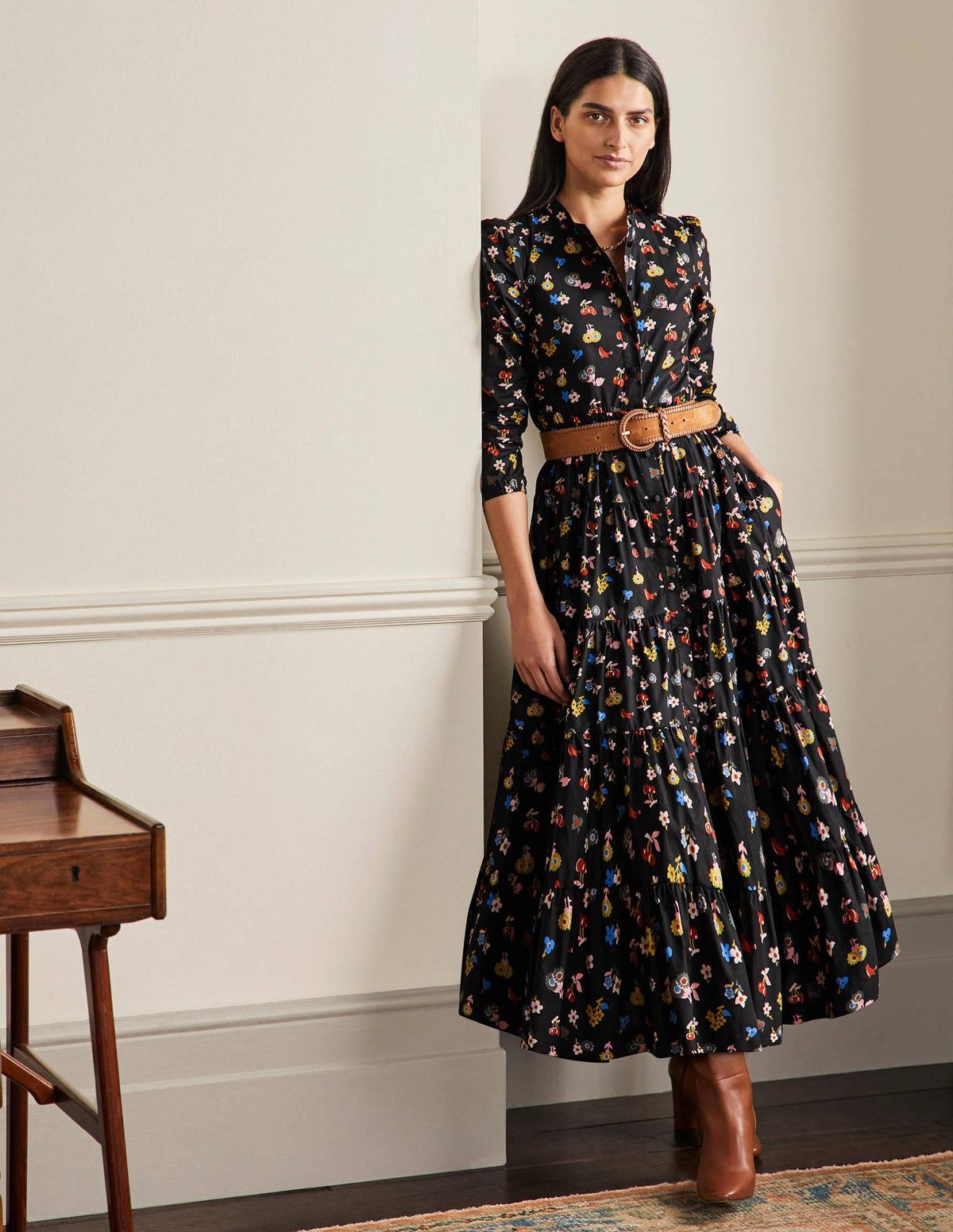 Multi Tiered Maxi Dress-Black, Woodland Bud - Image 1