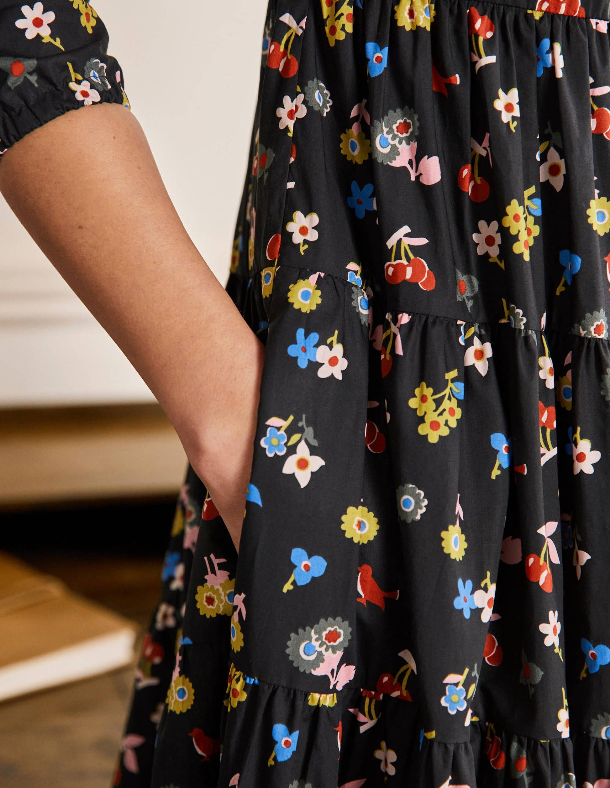 Multi Tiered Maxi Dress-Black, Woodland Bud-2