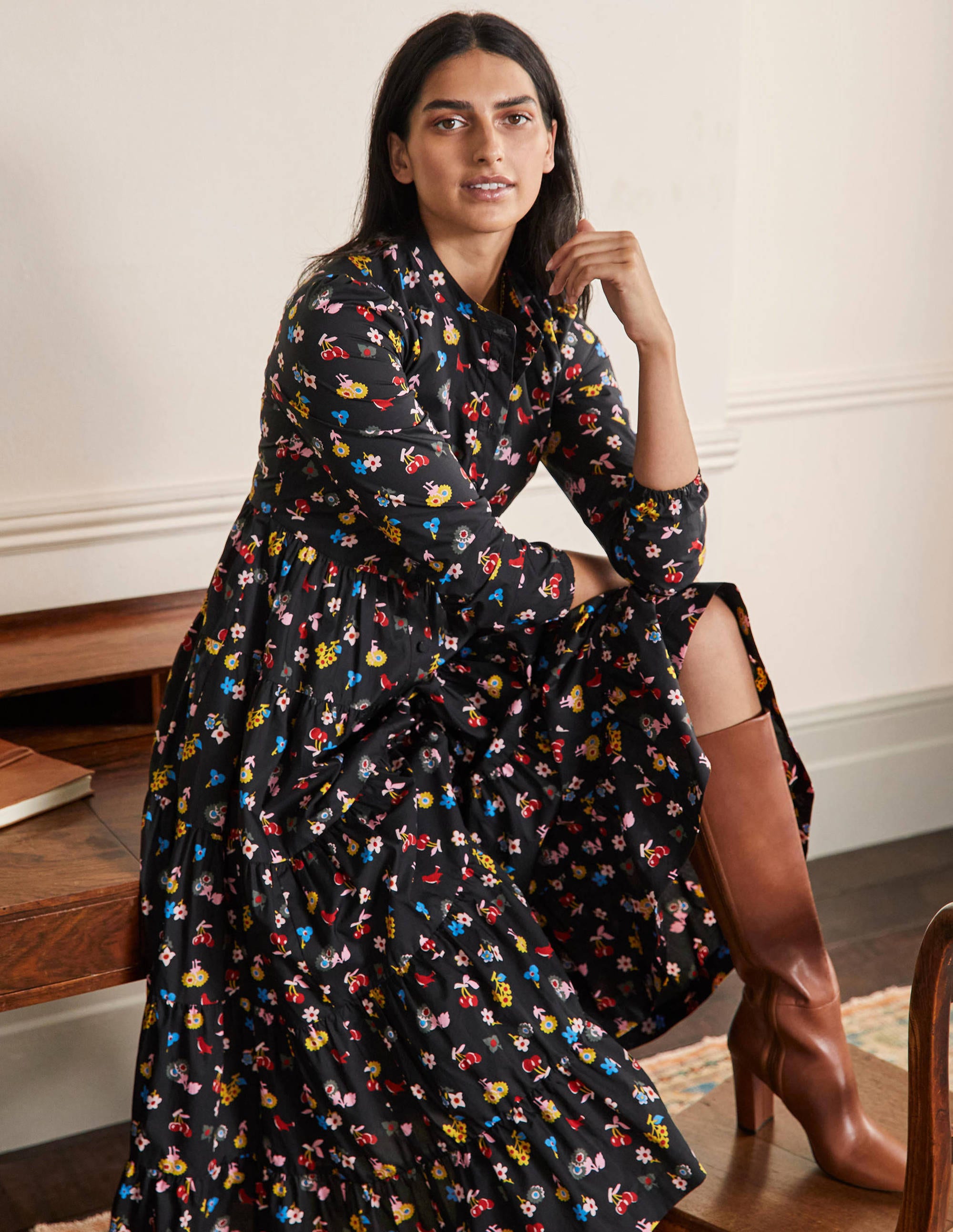 Multi Tiered Maxi Dress-Black, Woodland Bud - Image 4