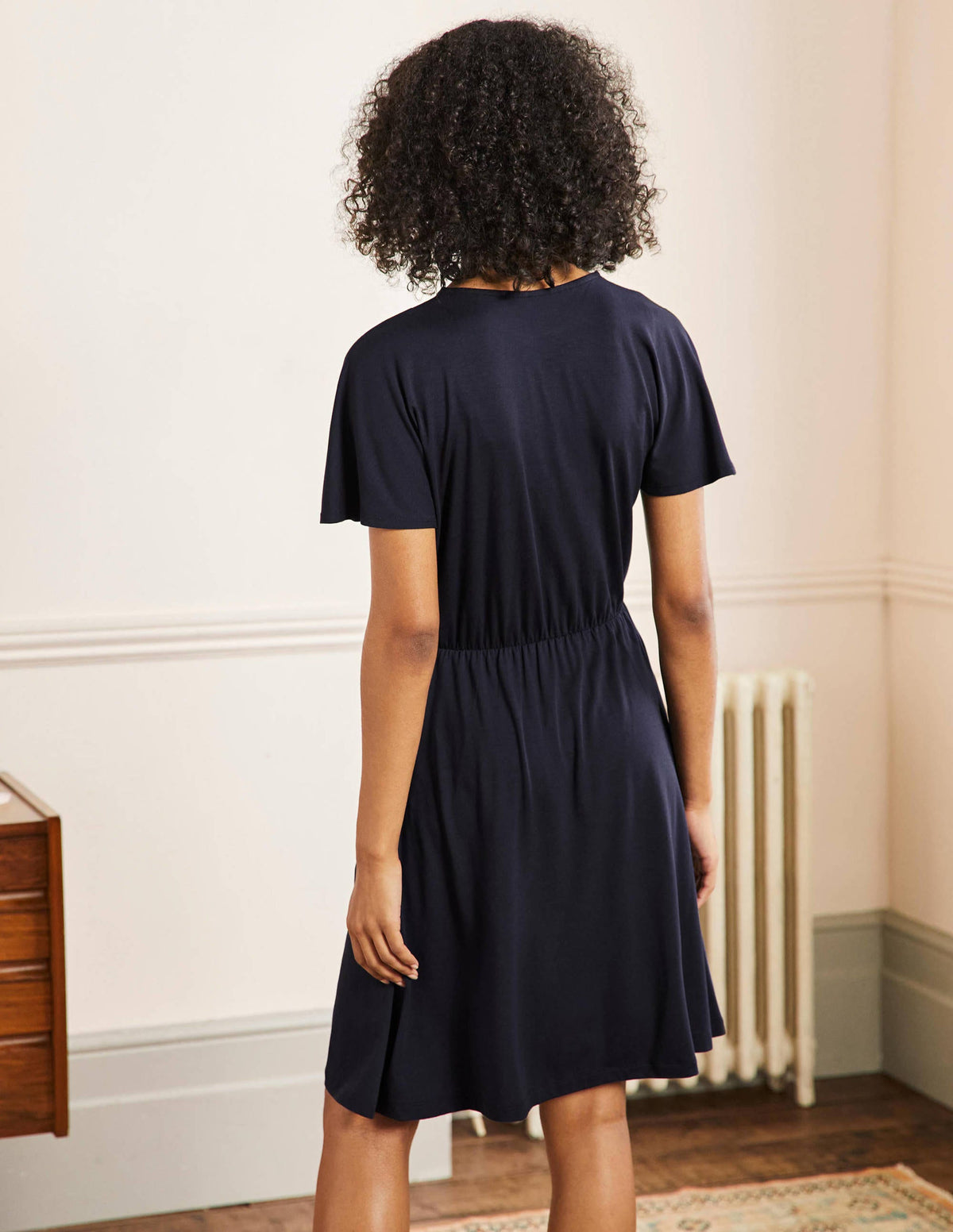 Flutter Sleeve Jersey Dress-Navy - Image 3